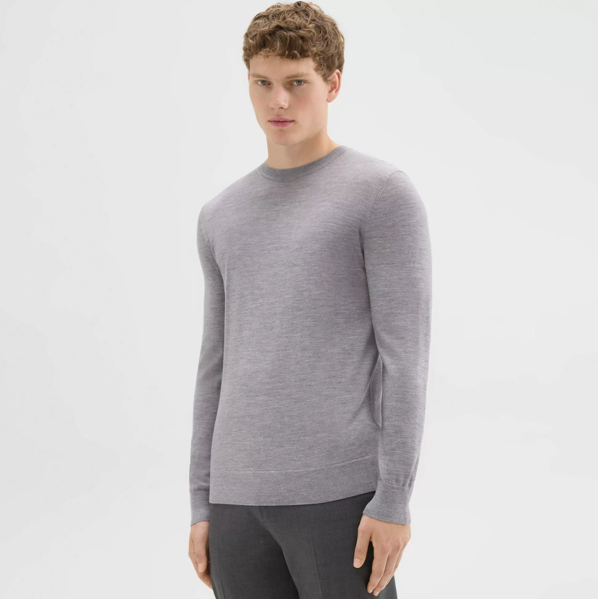 Theory Crewneck Sweater In Regal Wool-Men Sweaters + Cardigans