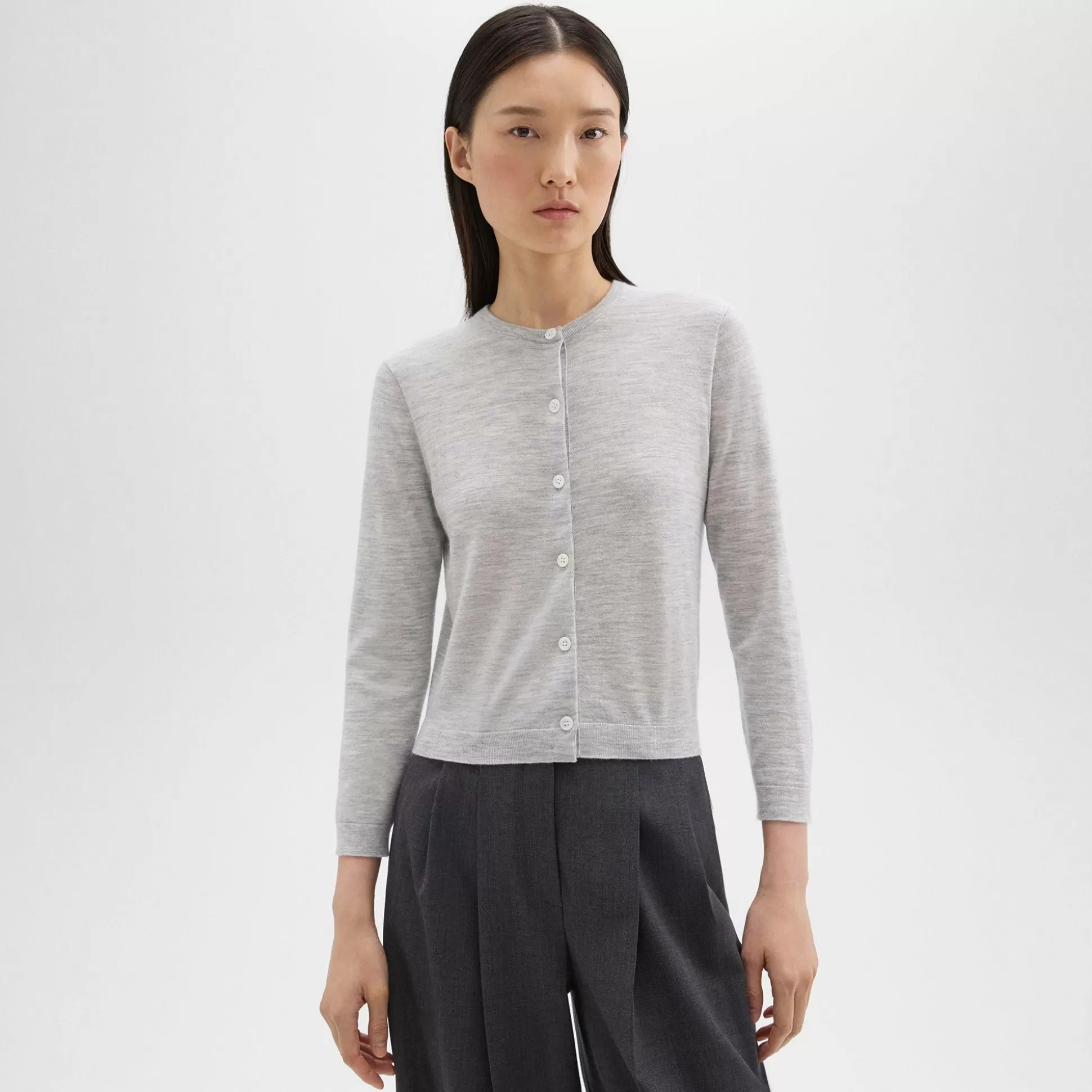 Theory Cropped Cardigan In Regal Wool-Women Sweaters + Cardigans