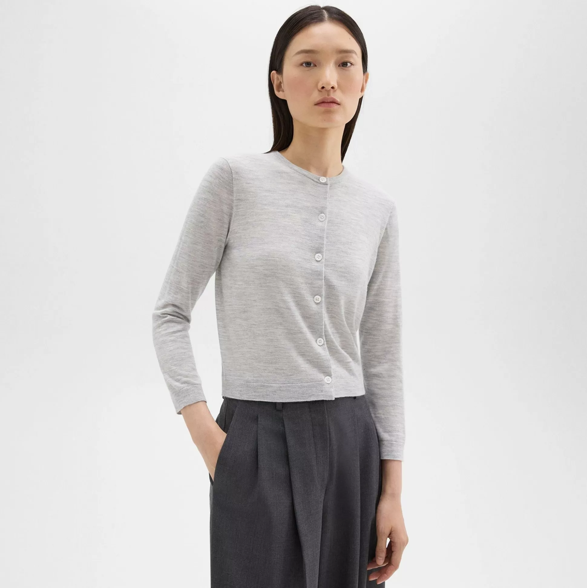 Theory Cropped Cardigan In Regal Wool-Women Sweaters + Cardigans