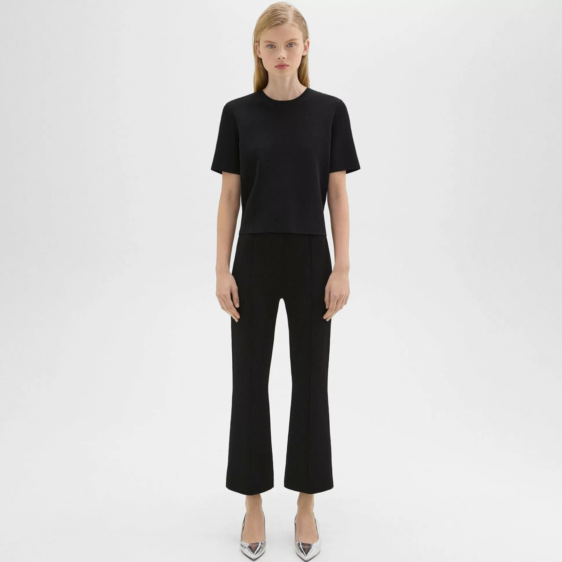 Theory Cropped Flare Pant In Crepe Knit-Women Pants