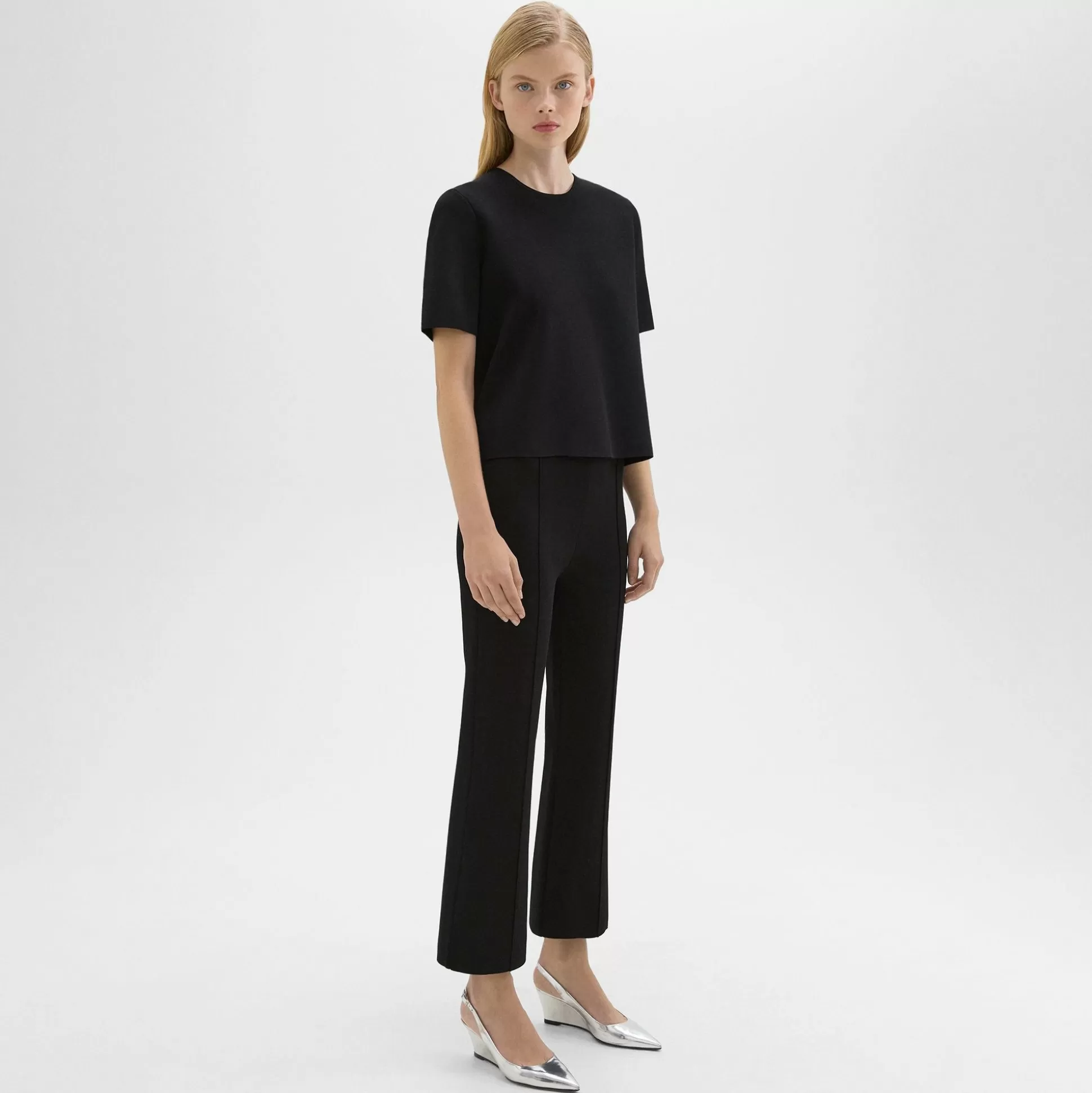 Theory Cropped Flare Pant In Crepe Knit-Women Pants