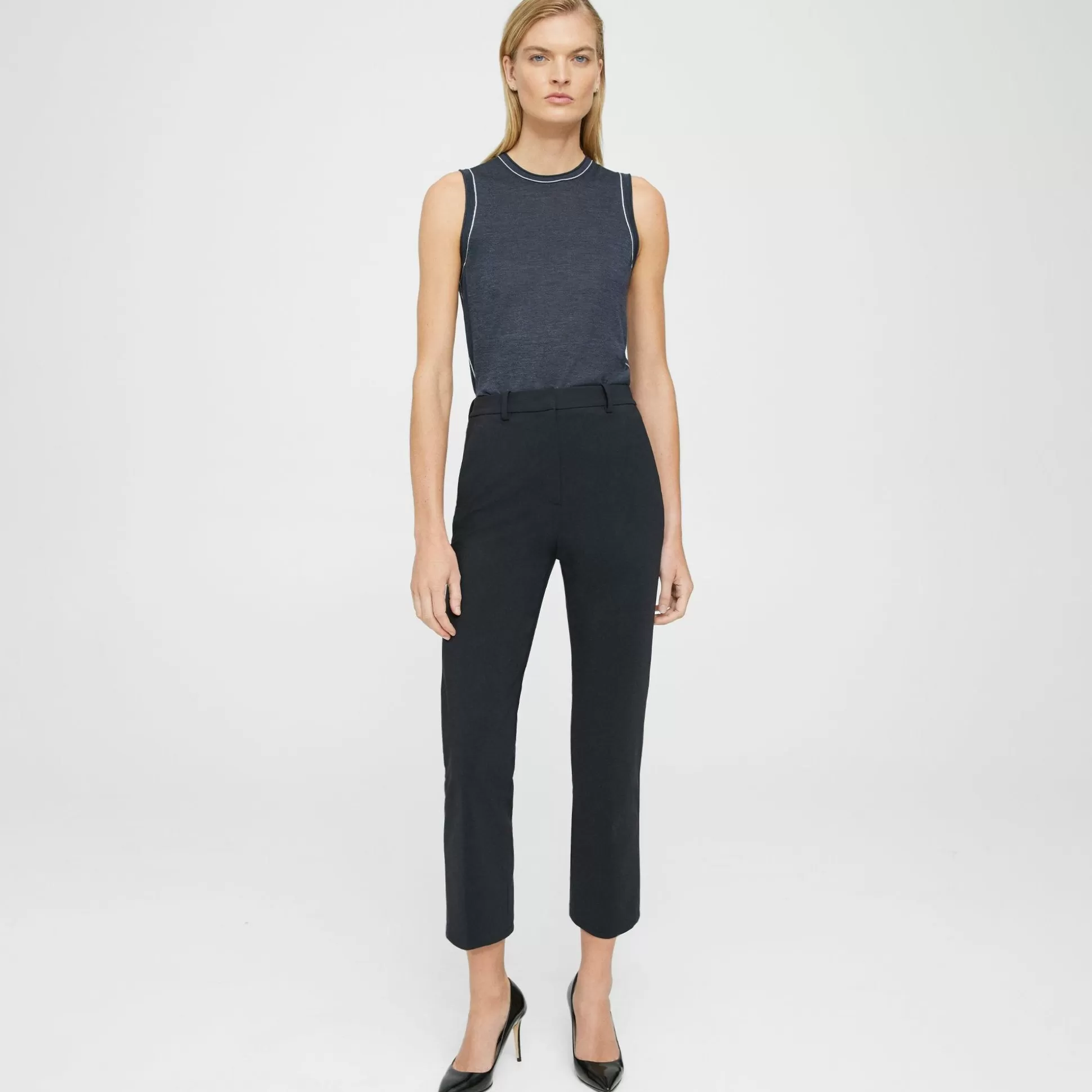 Theory Cropped High-Waist Pant In Precision Ponte-Women Pants