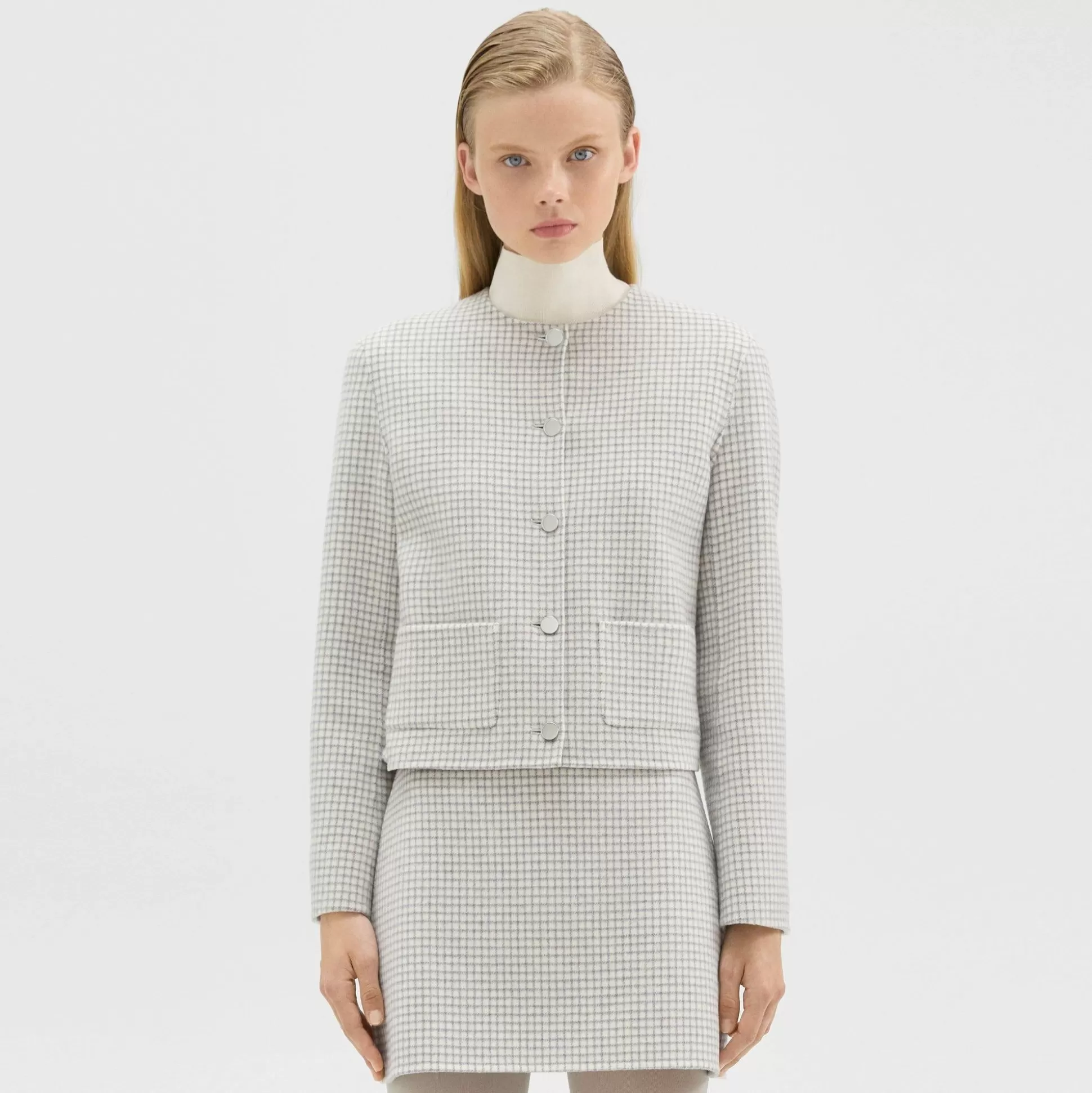 Theory Cropped Jacket In Checked Double-Face Wool-Women Blazers + Jackets