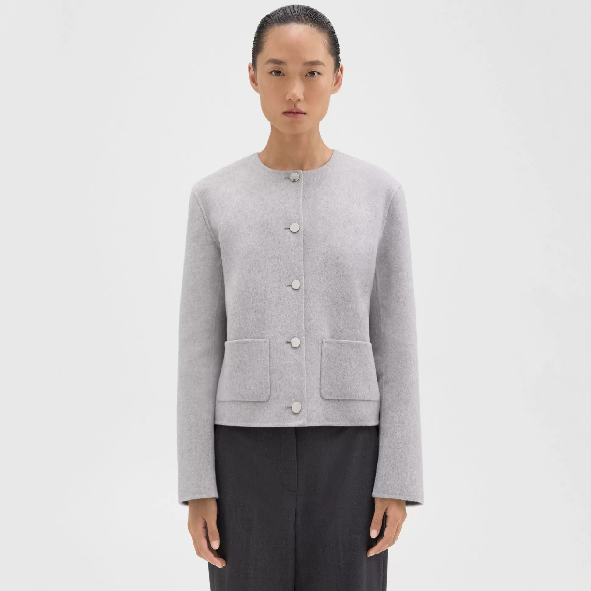 Theory Cropped Jacket In Double-Face Wool-Cashmere-Women Outerwear | Blazers + Jackets