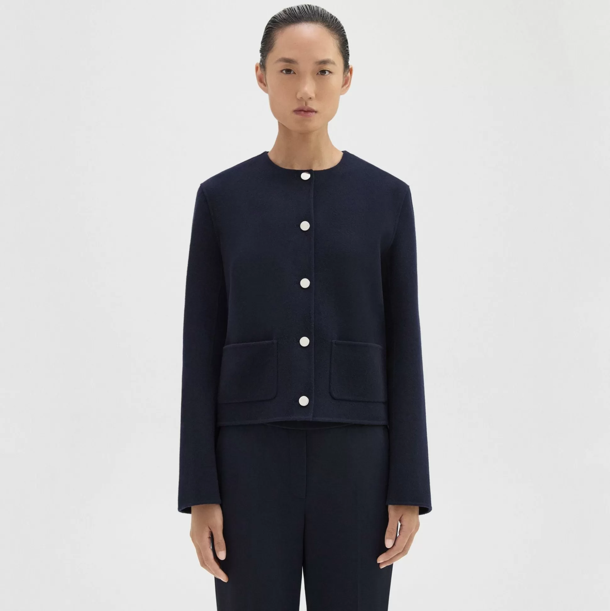 Theory Cropped Jacket In Double-Face Wool-Cashmere-Women Outerwear | Blazers + Jackets