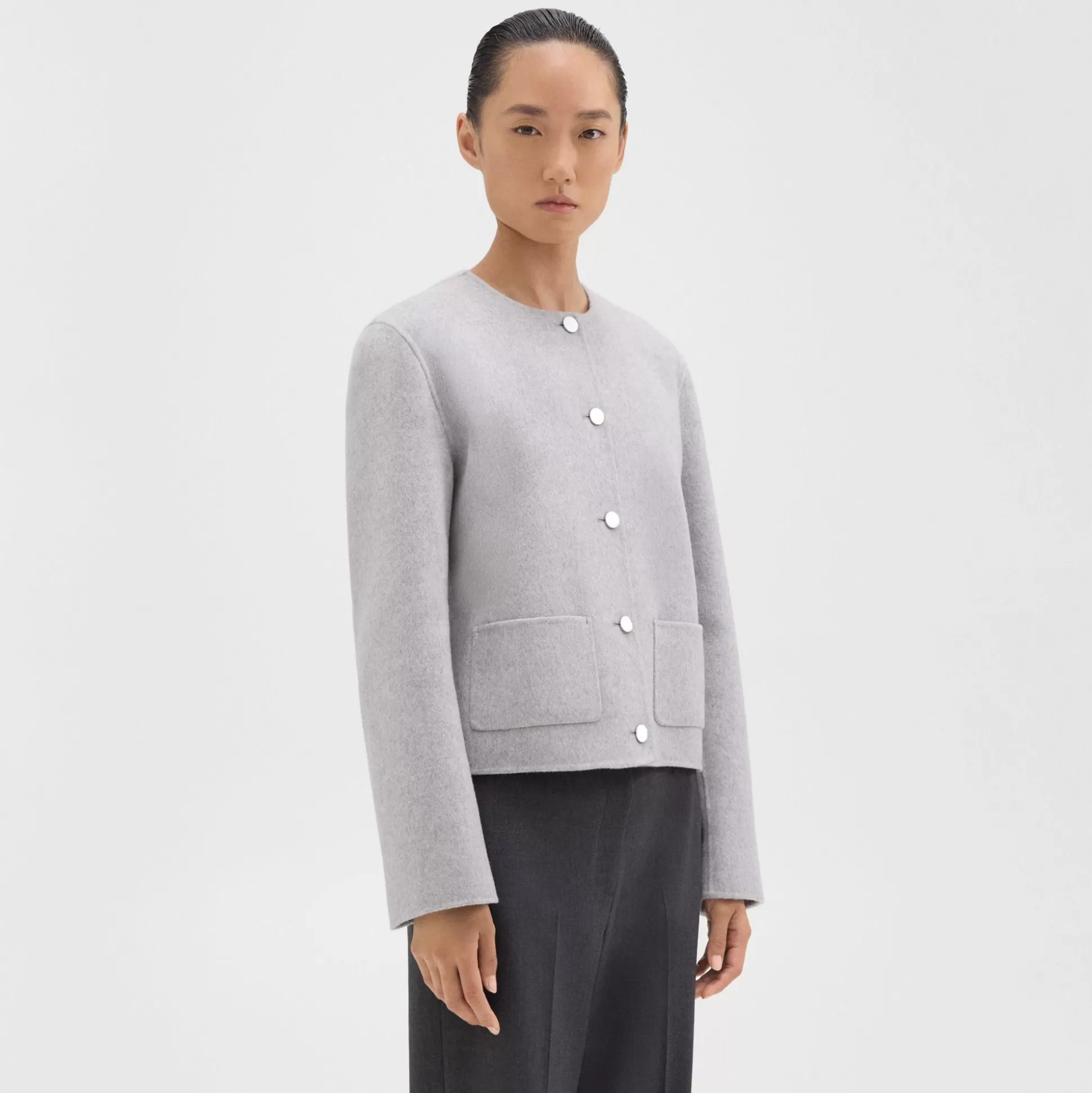 Theory Cropped Jacket In Double-Face Wool-Cashmere-Women Outerwear | Blazers + Jackets