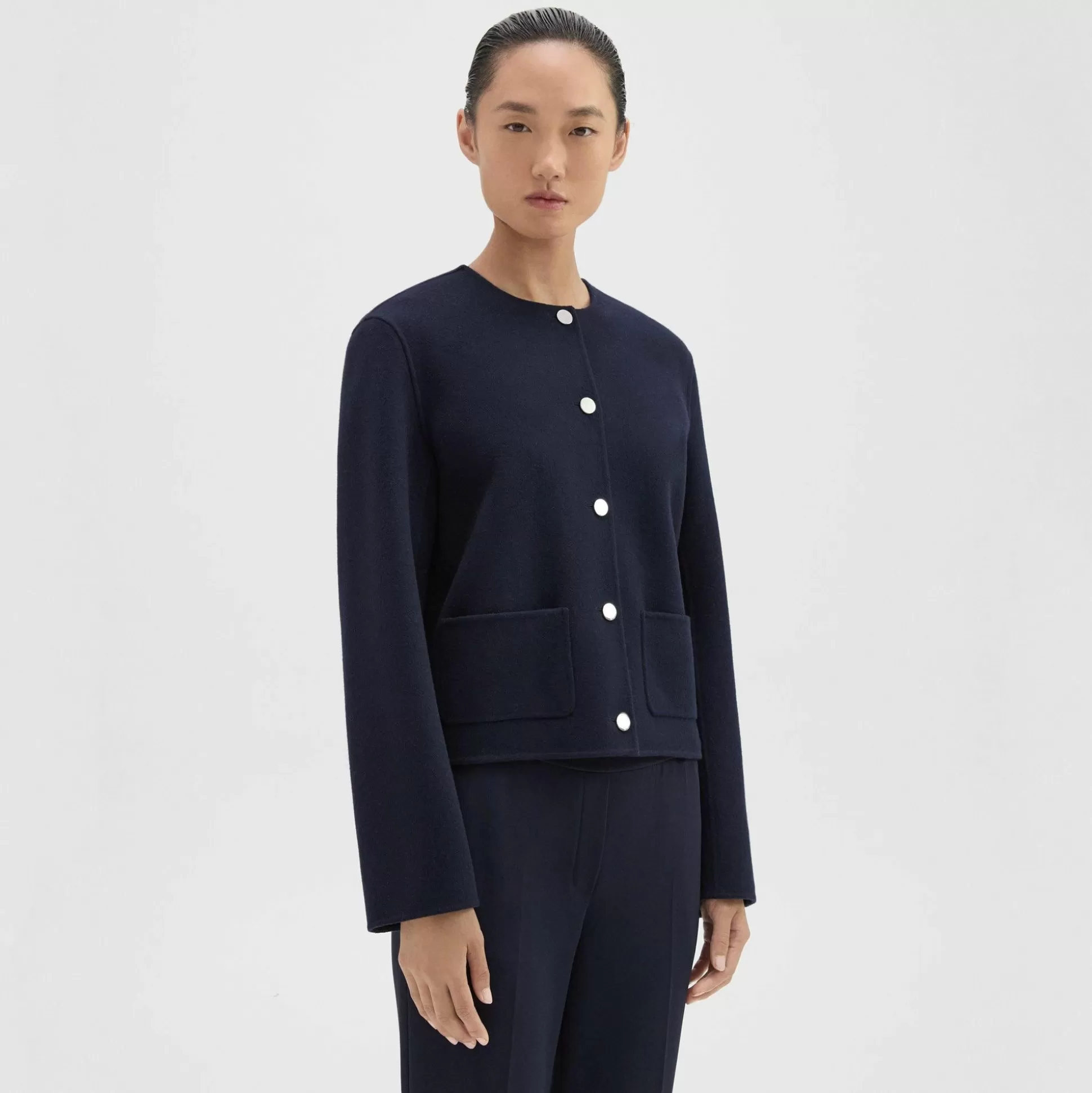 Theory Cropped Jacket In Double-Face Wool-Cashmere-Women Outerwear | Blazers + Jackets