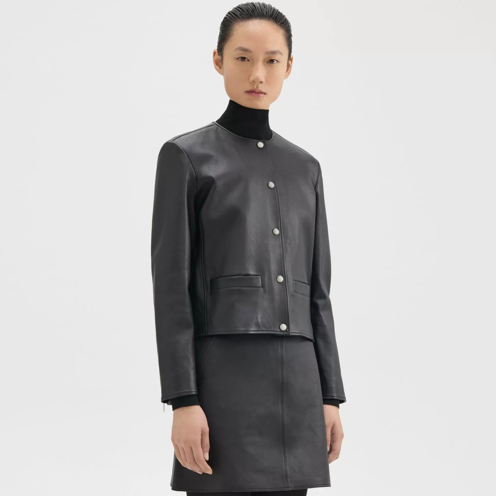 Theory Cropped Jacket In Leather-Women Blazers + Jackets