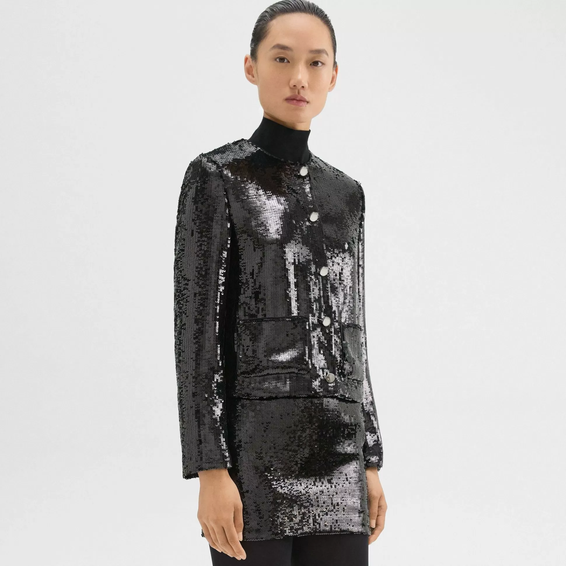 Theory Cropped Jacket In Recycled Sequins-Women Blazers + Jackets