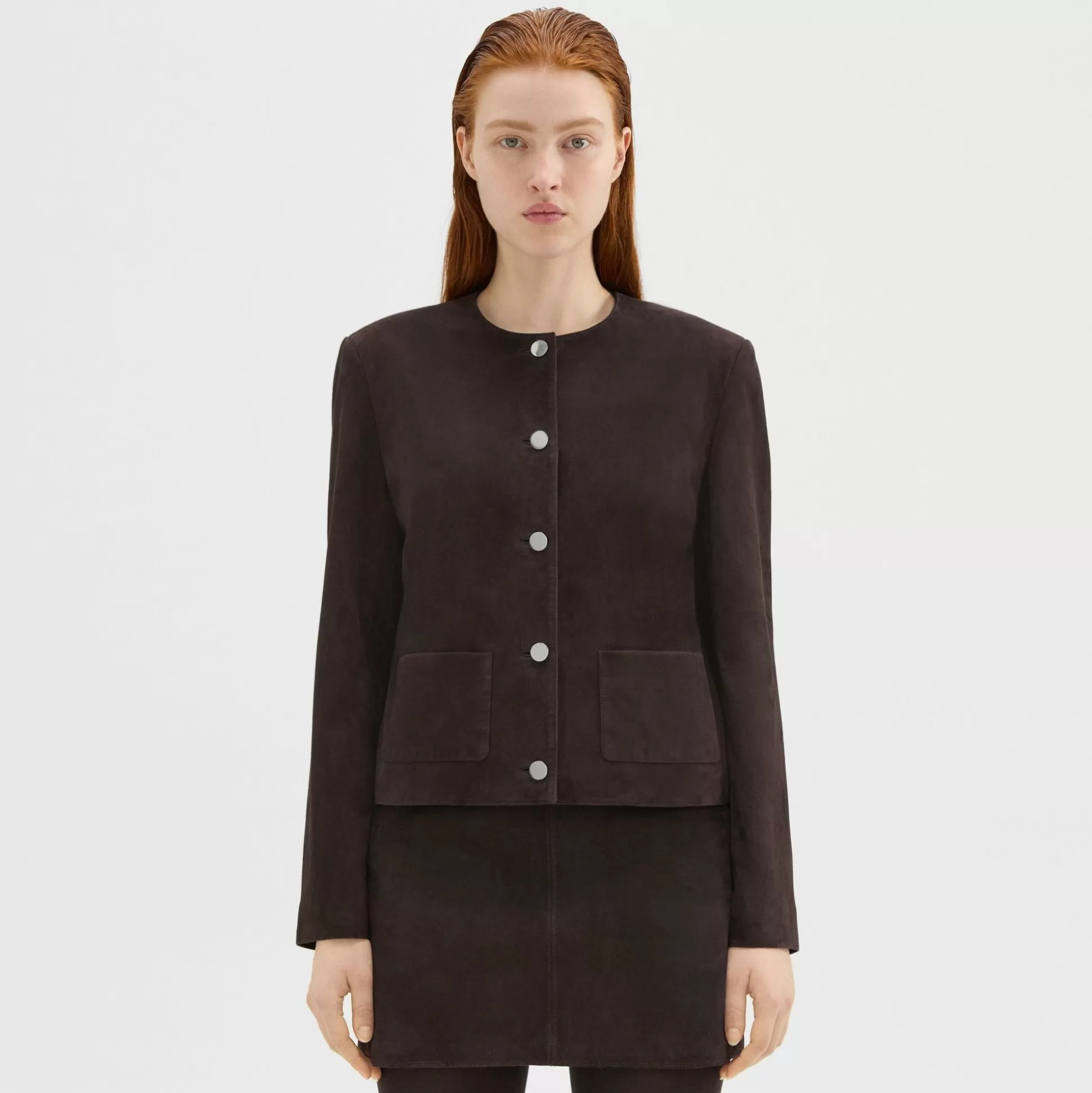 Theory Cropped Jacket In Suede-Women Blazers + Jackets