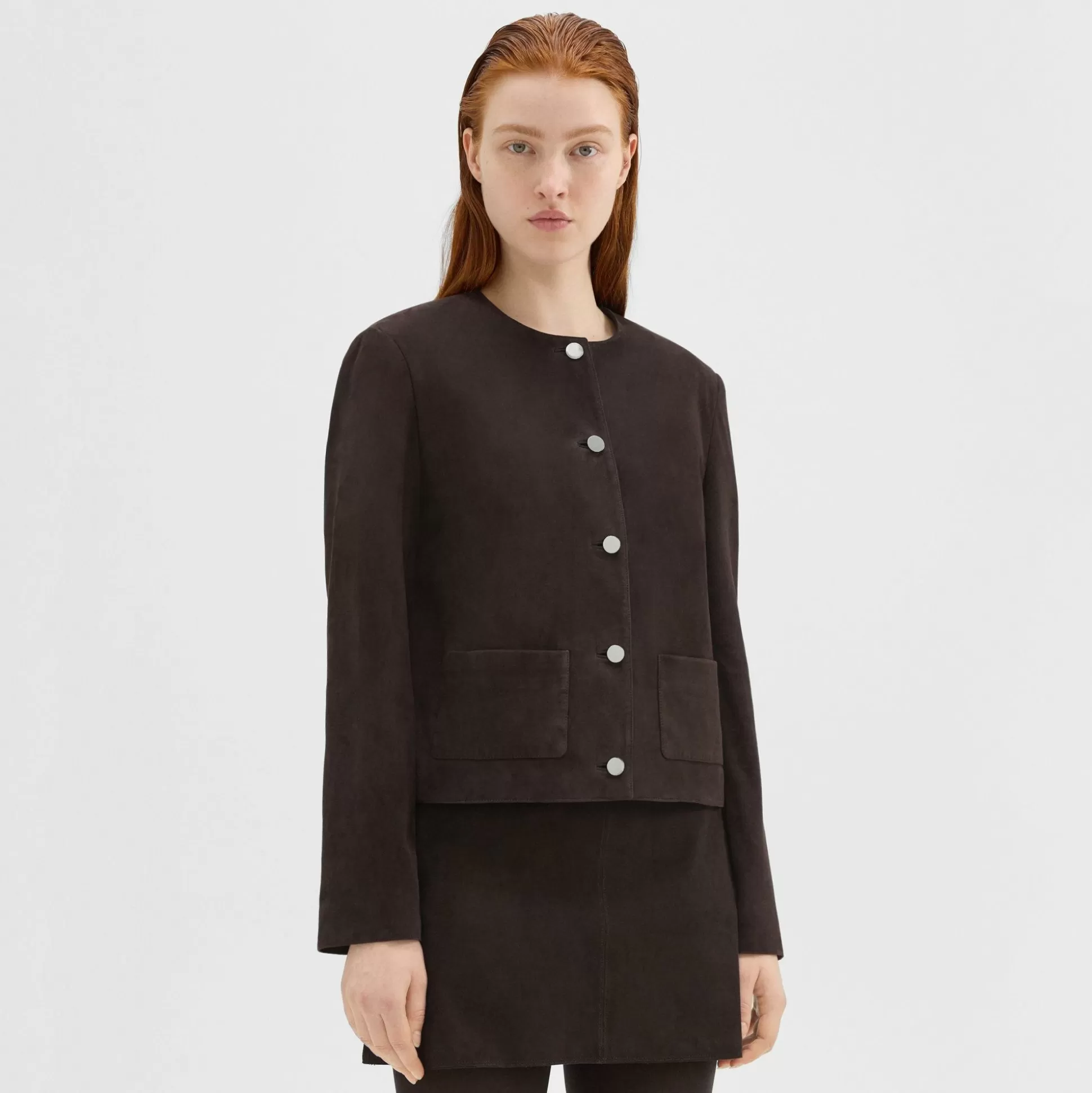 Theory Cropped Jacket In Suede-Women Blazers + Jackets