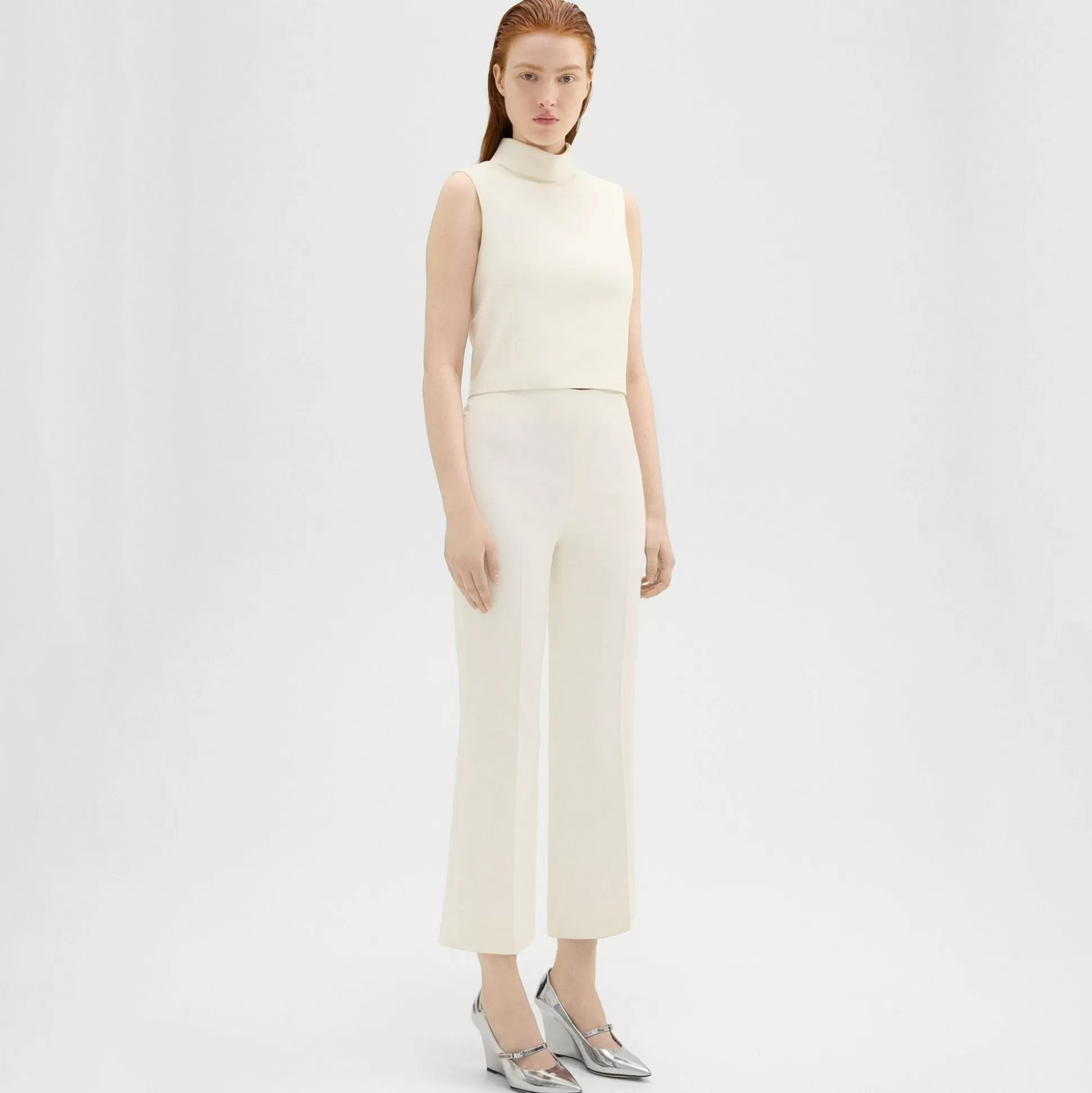 Theory Cropped Kick Pant In Double Weave-Women Pants