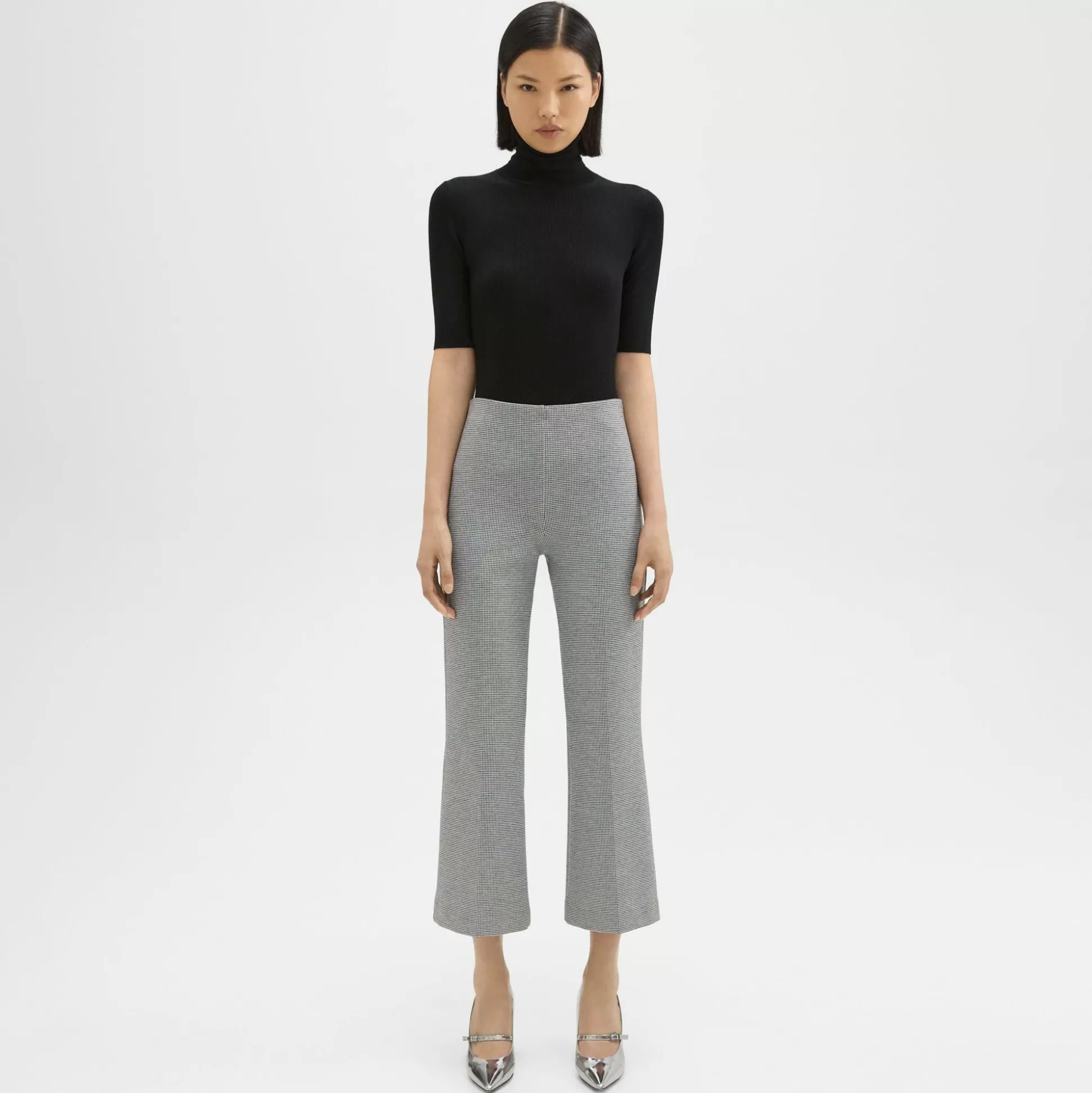 Theory Cropped Kick Pant In Houndstooth Jersey-Women Pants