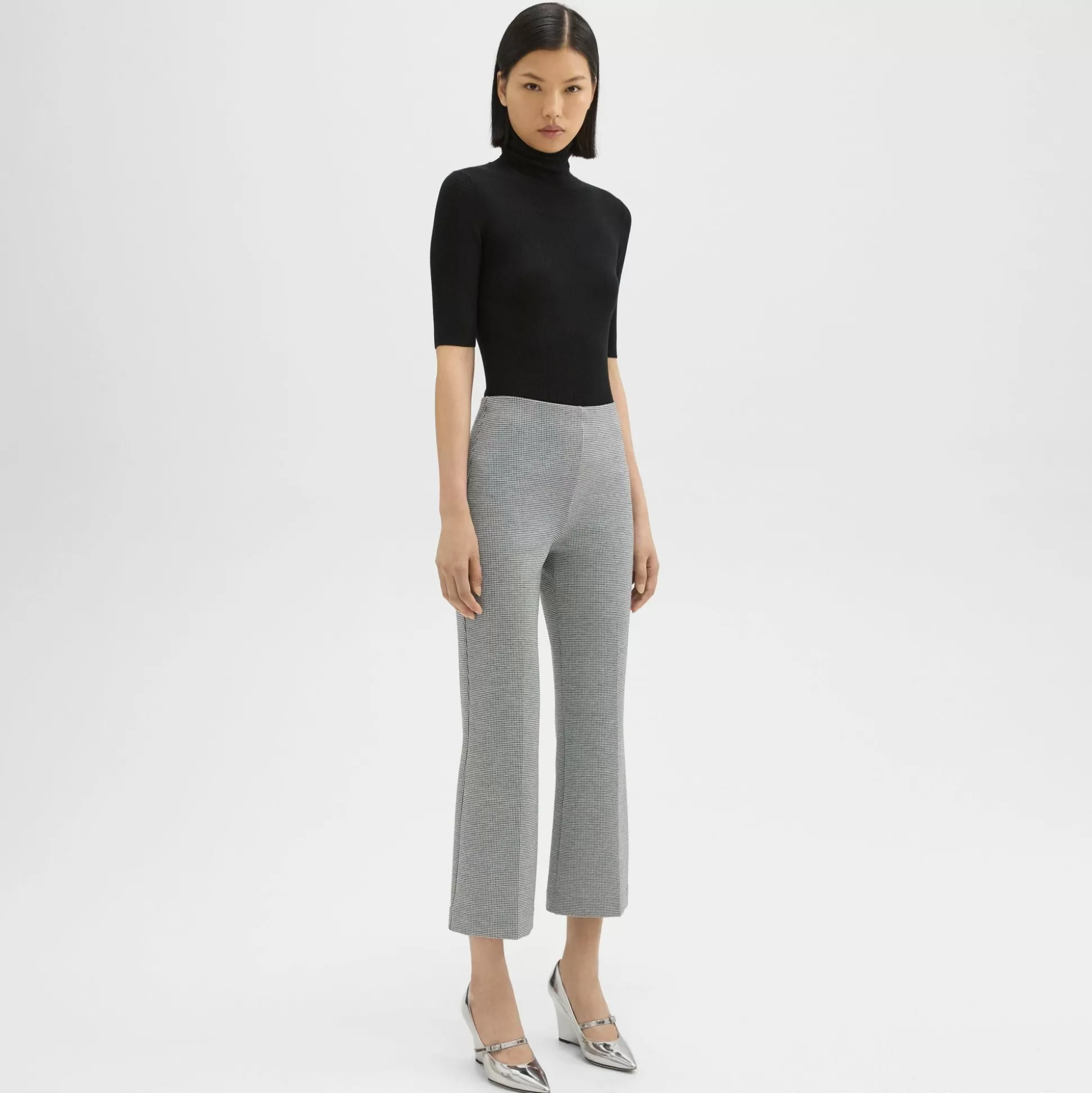 Theory Cropped Kick Pant In Houndstooth Jersey-Women Pants