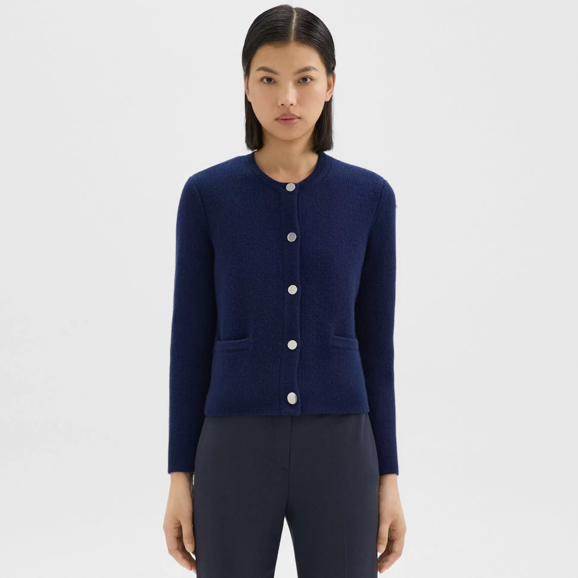 Theory Cropped Knit Jacket In Felted Wool-Cashmere-Women Sweaters + Cardigans