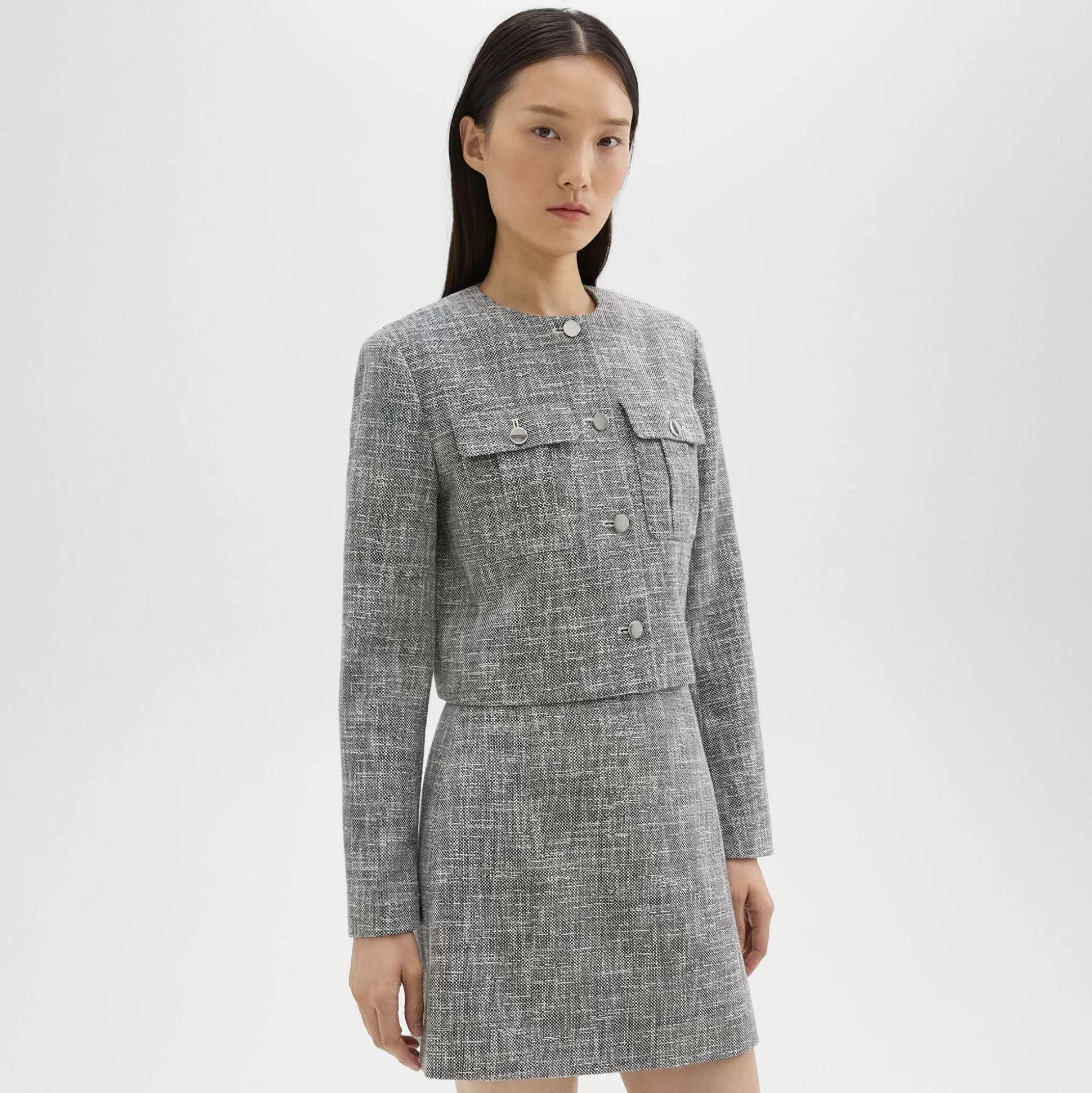 Theory Cropped Military Jacket In Cotton Tweed-Women Blazers + Jackets