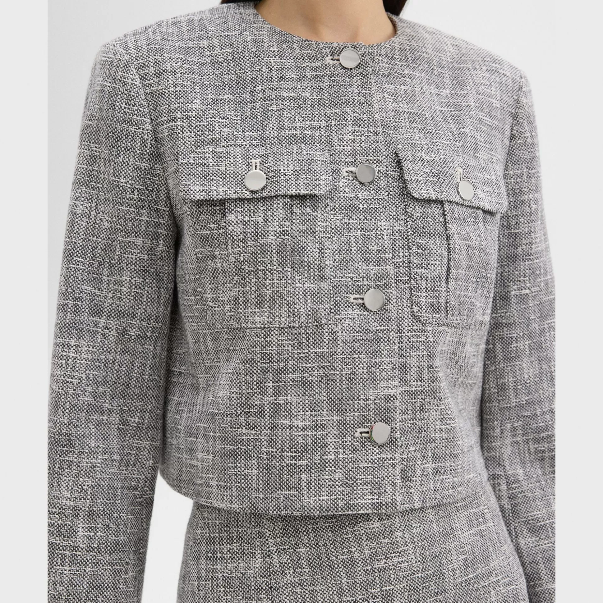 Theory Cropped Military Jacket In Cotton Tweed-Women Blazers + Jackets