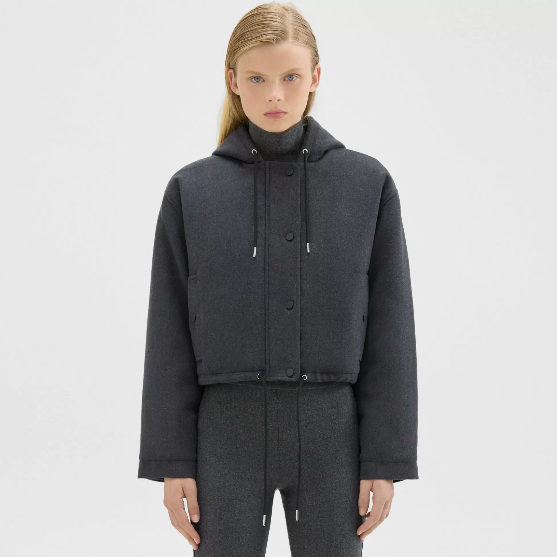 Theory Cropped Parka In Double-Face Wool Flannel-Women Outerwear