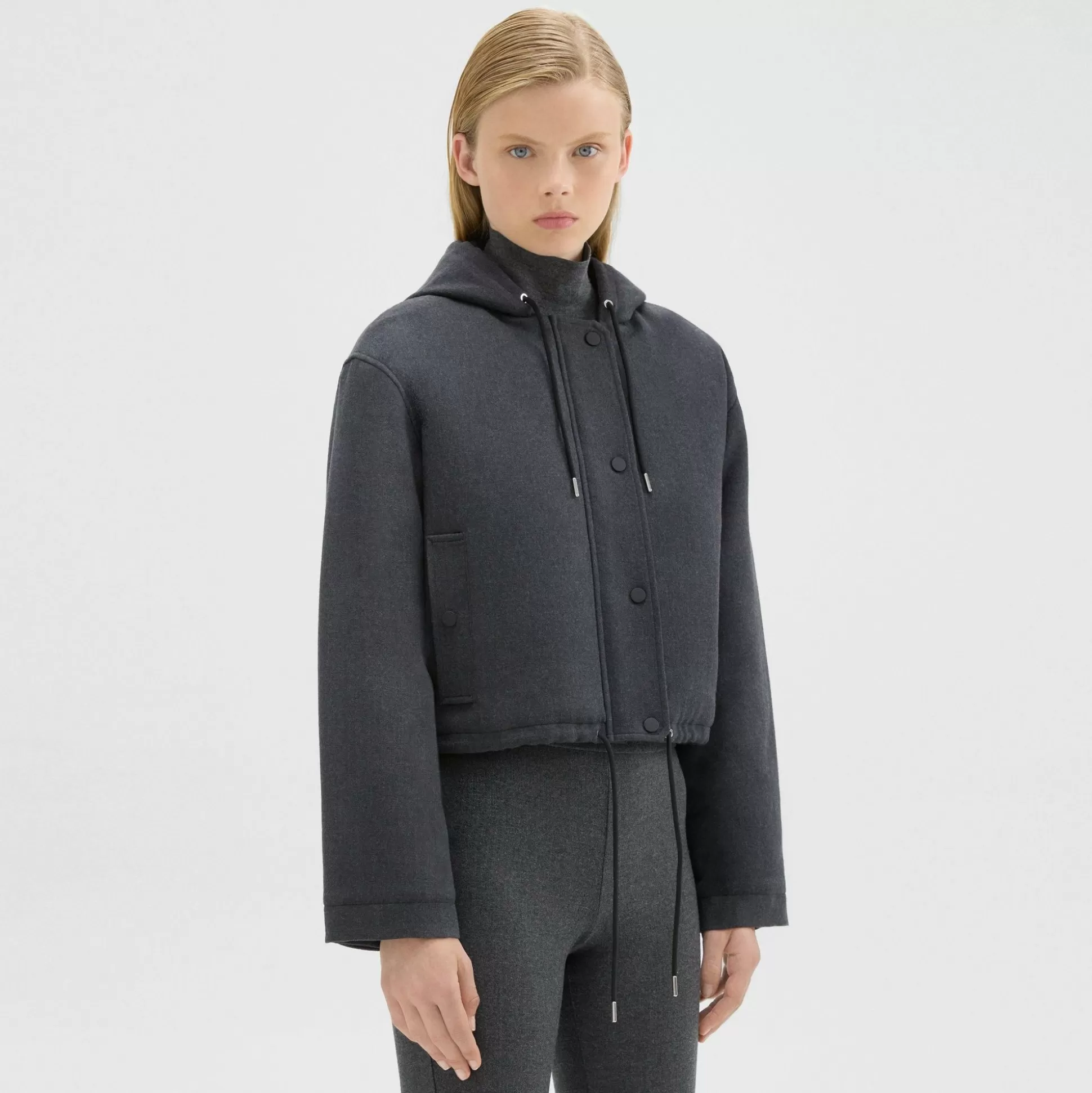 Theory Cropped Parka In Double-Face Wool Flannel-Women Outerwear