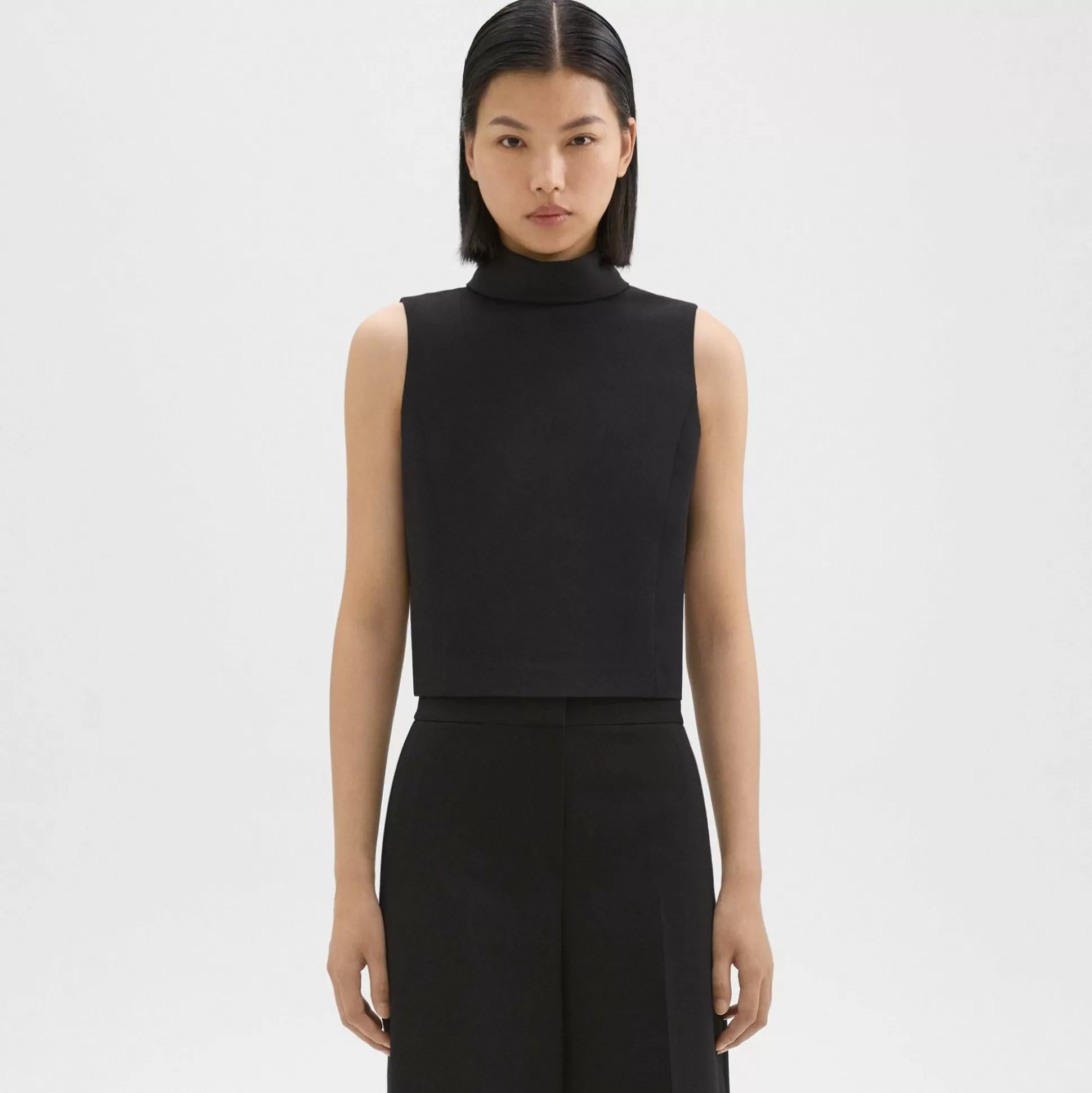 Theory Cropped Roll Neck Top In Double Weave-Women Tops