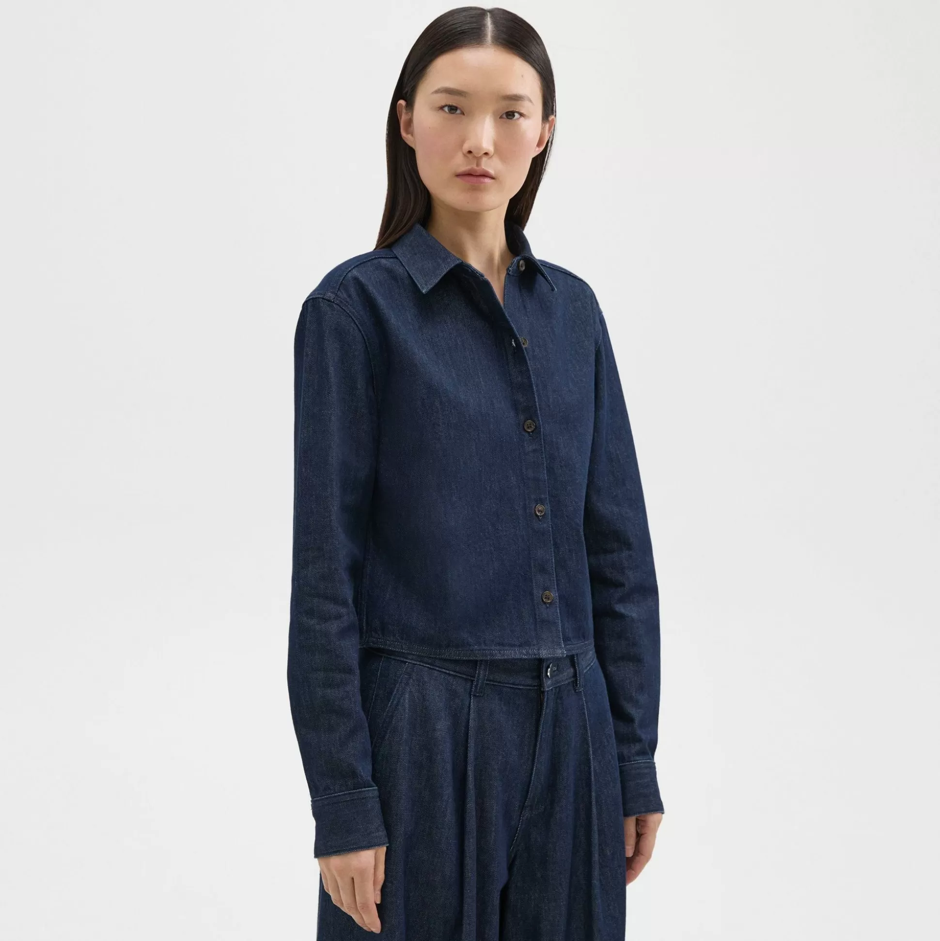 Theory Cropped Shirt In Denim-Women Tops