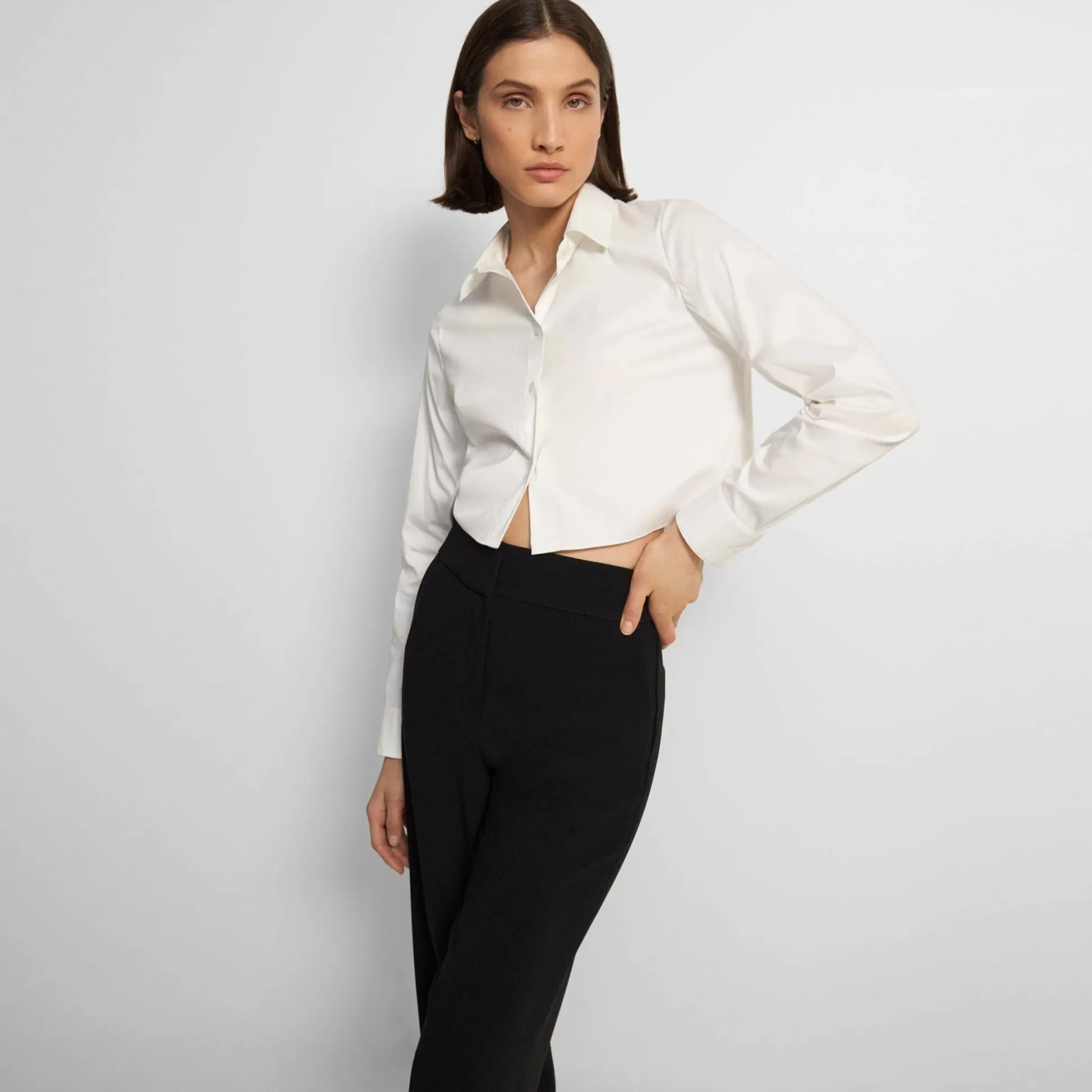 Theory Cropped Shirt In Good Cotton-Women Tops