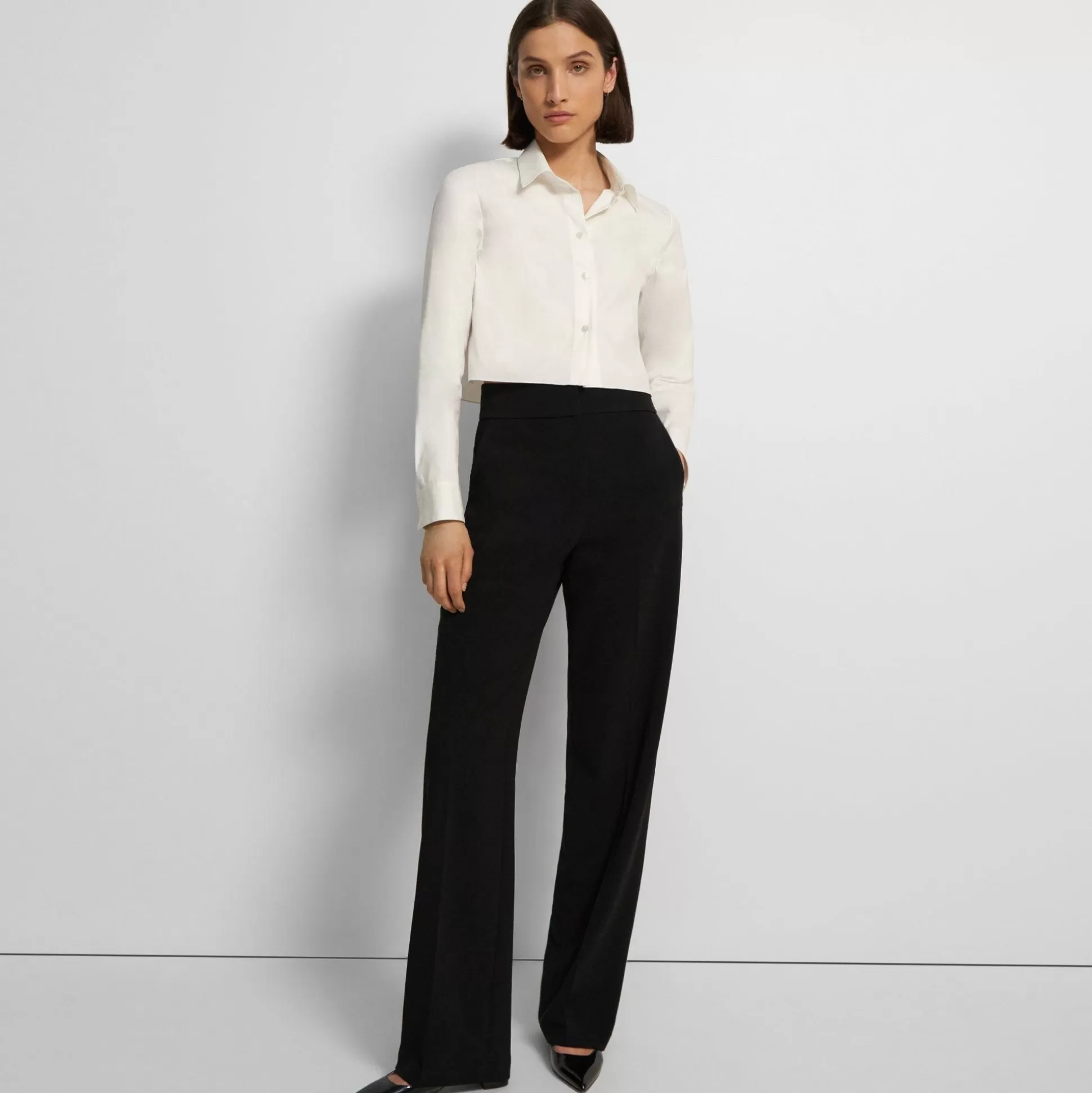 Theory Cropped Shirt In Good Cotton-Women Tops