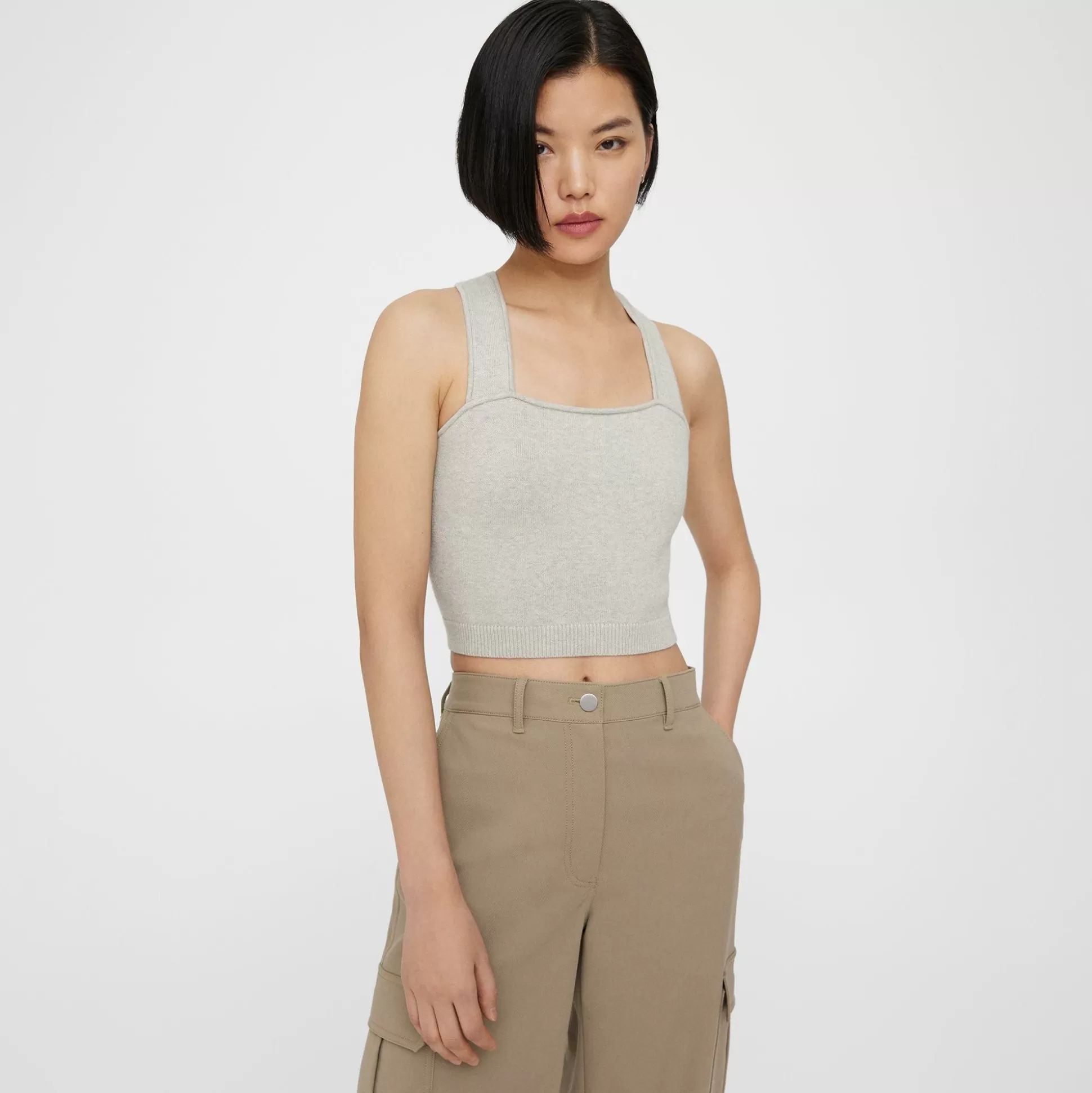 Theory Cropped Tank Top In Cotton-Cashmere-Women Sweaters + Cardigans