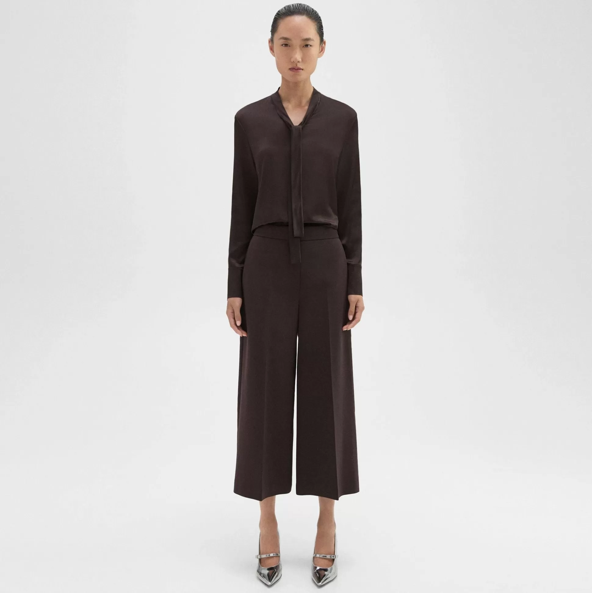 Theory Cropped Wide-Leg Pant In Double Weave-Women Pants