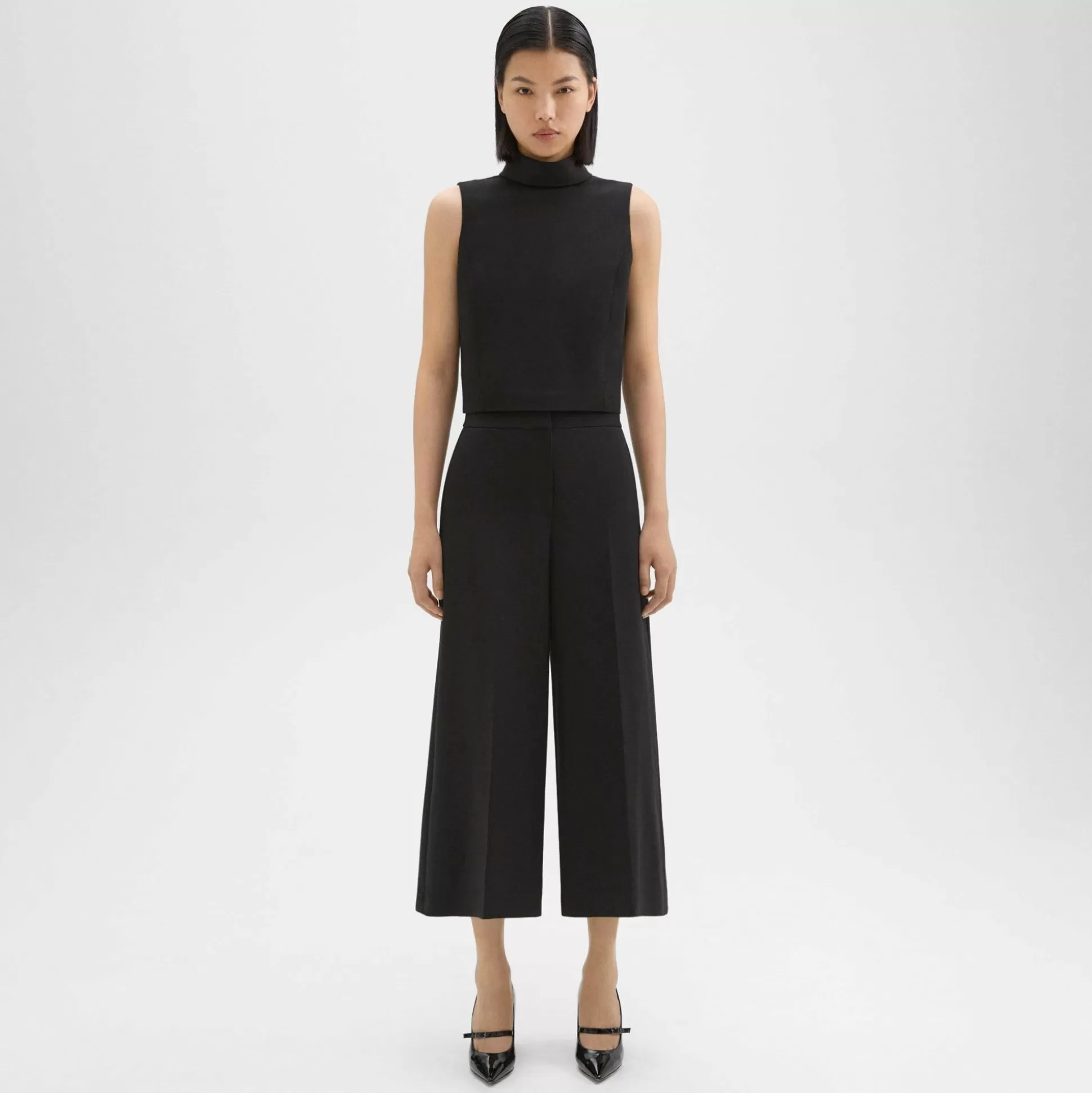 Theory Cropped Wide-Leg Pant In Double Weave-Women Pants