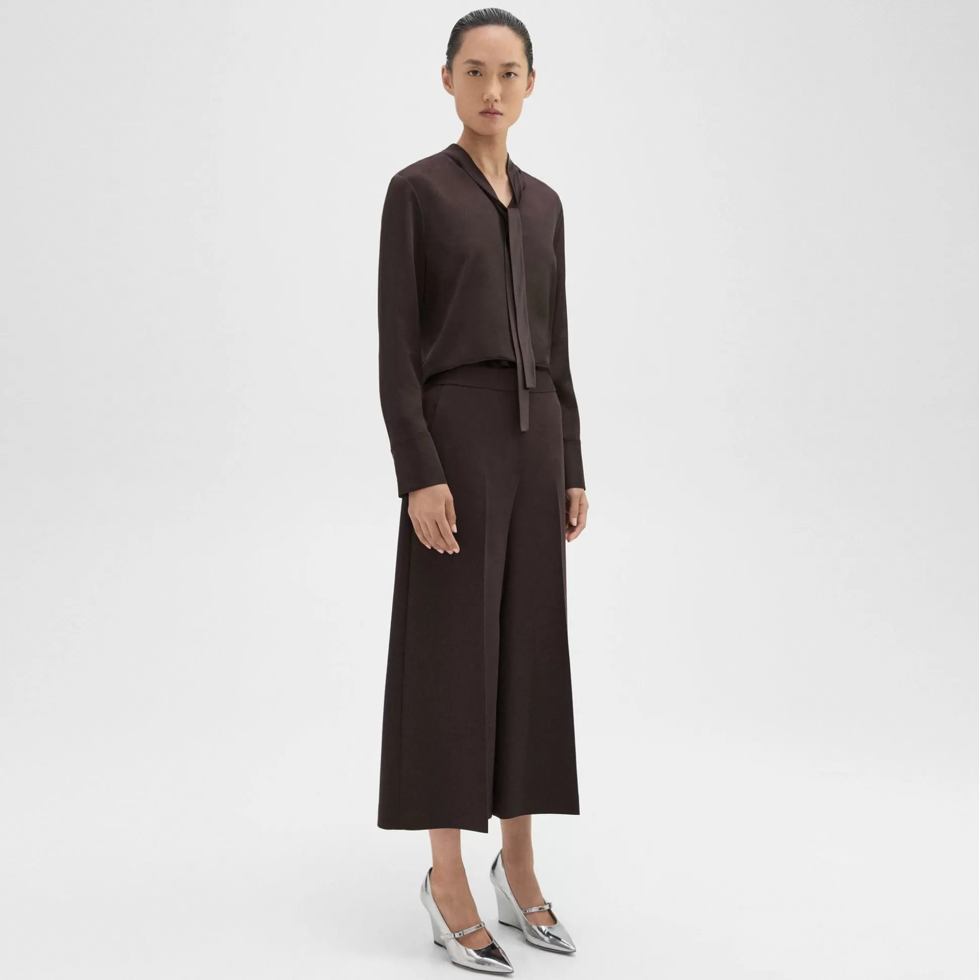 Theory Cropped Wide-Leg Pant In Double Weave-Women Pants