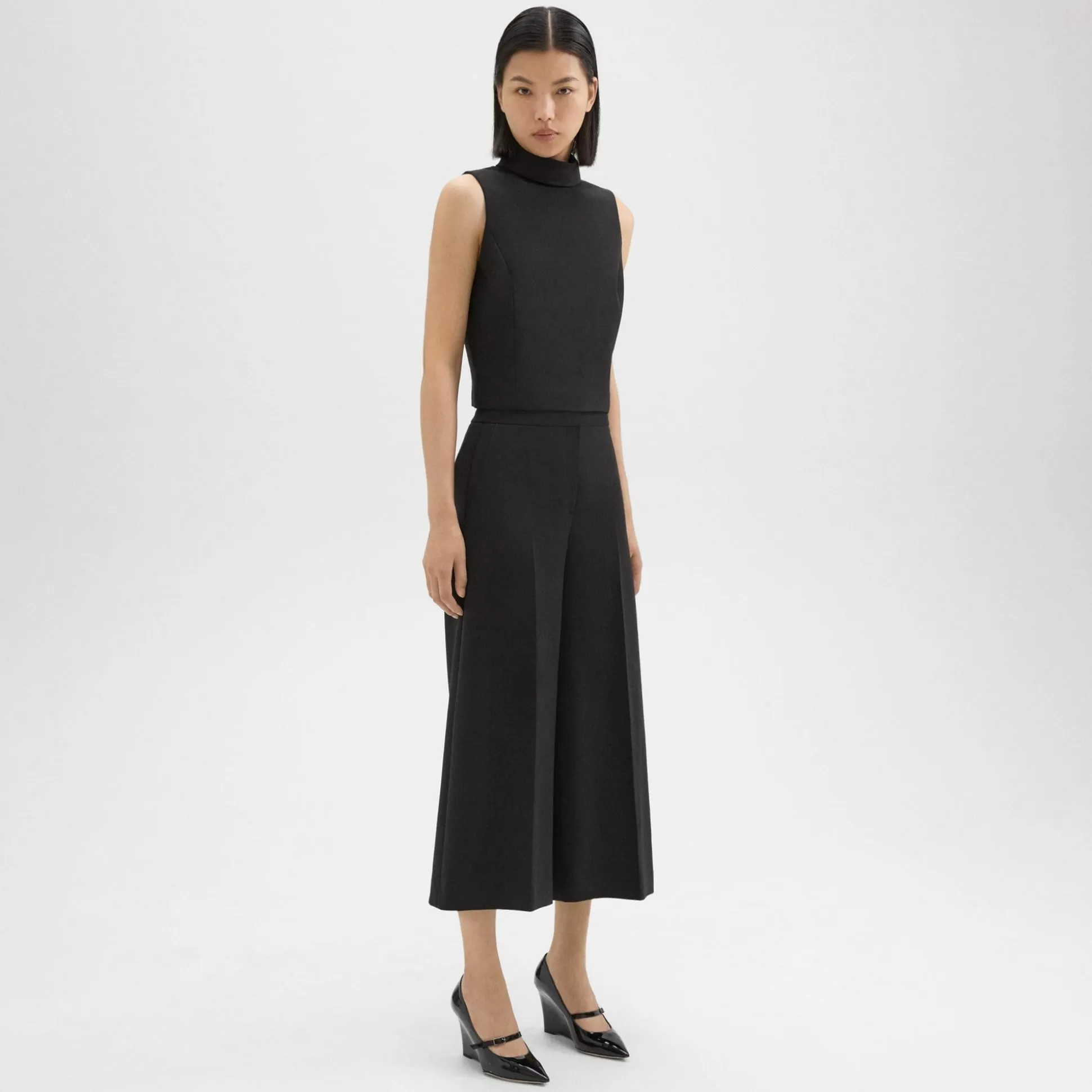 Theory Cropped Wide-Leg Pant In Double Weave-Women Pants