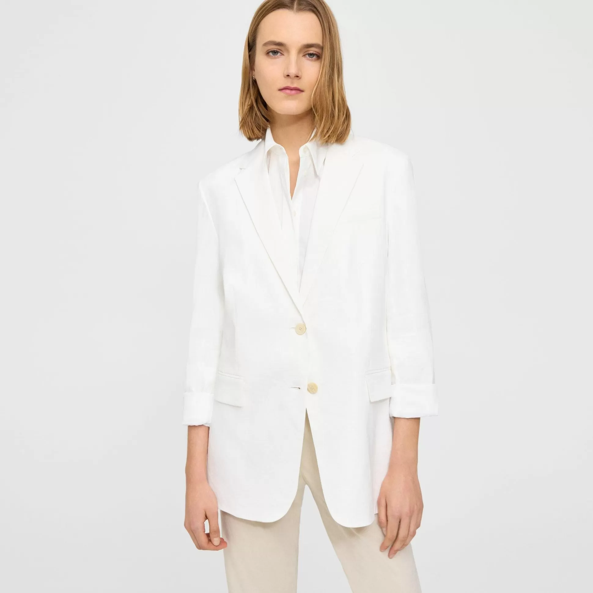 Theory Cuffed Blazer In Good Linen-Women Blazers + Jackets