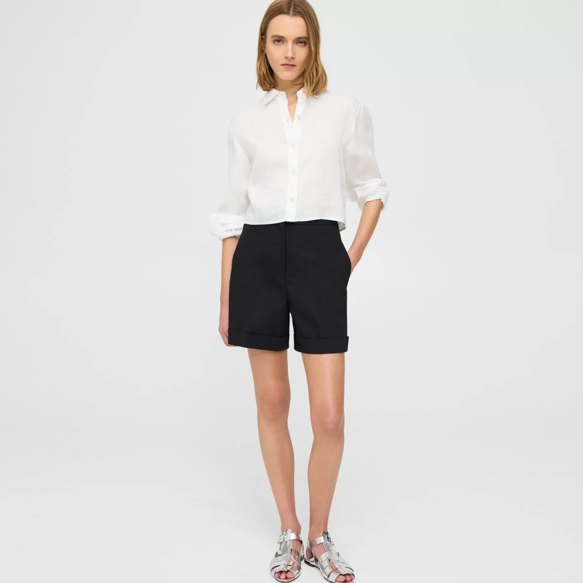 Theory Cuffed Short In Cotton Pique-Women Shorts | Pants