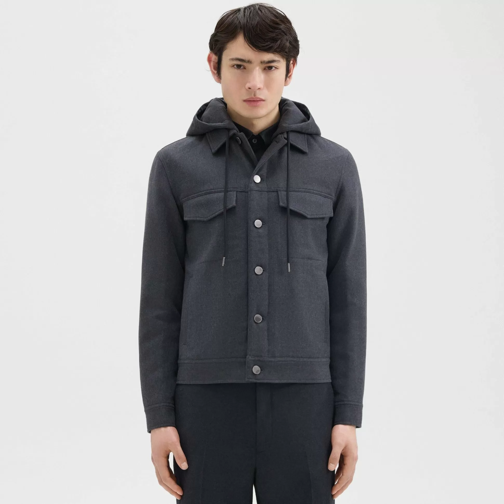 Theory Damien Hooded Jacket In Double-Face Wool Flannel-Men Outerwear