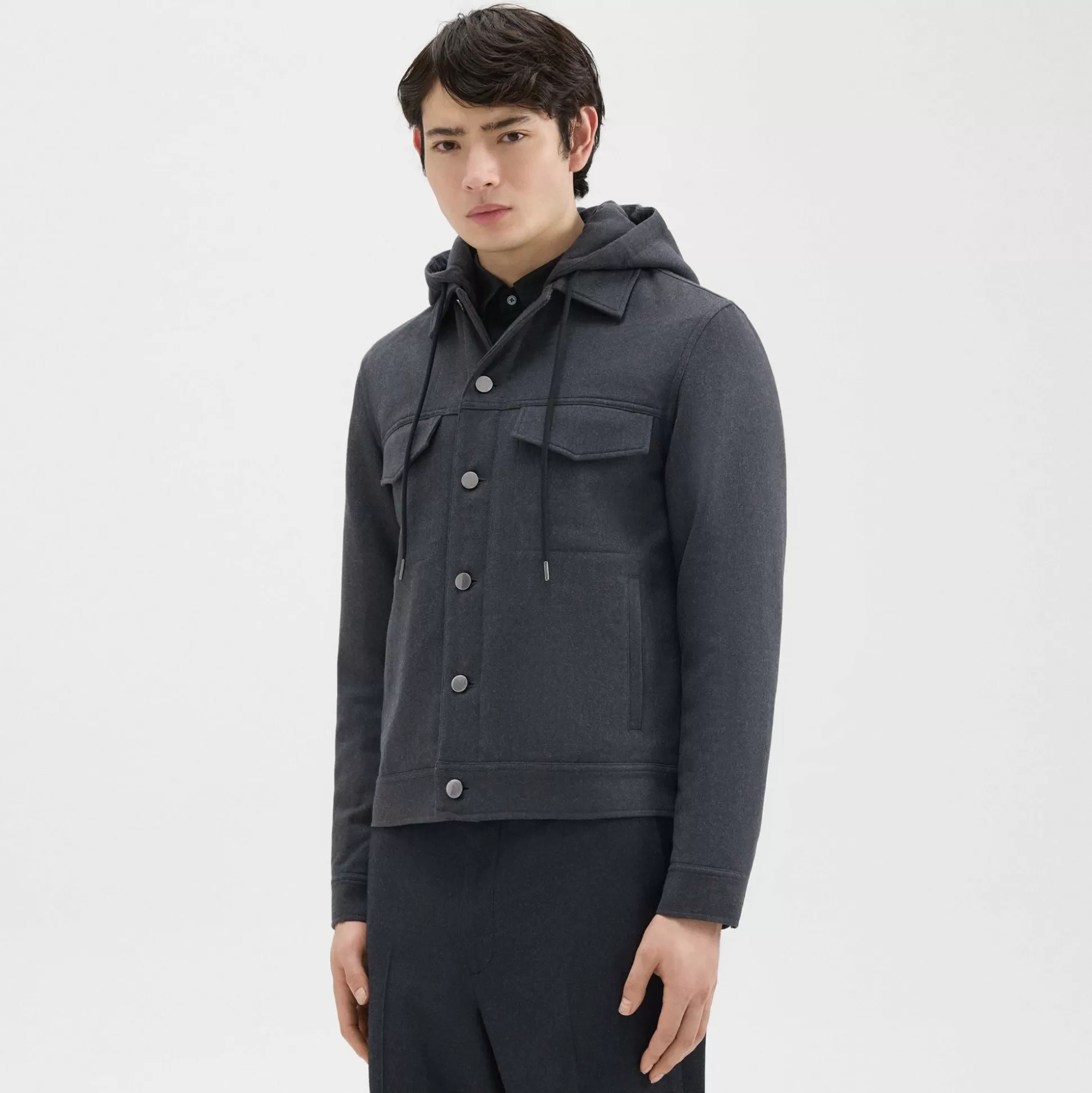 Theory Damien Hooded Jacket In Double-Face Wool Flannel-Men Outerwear