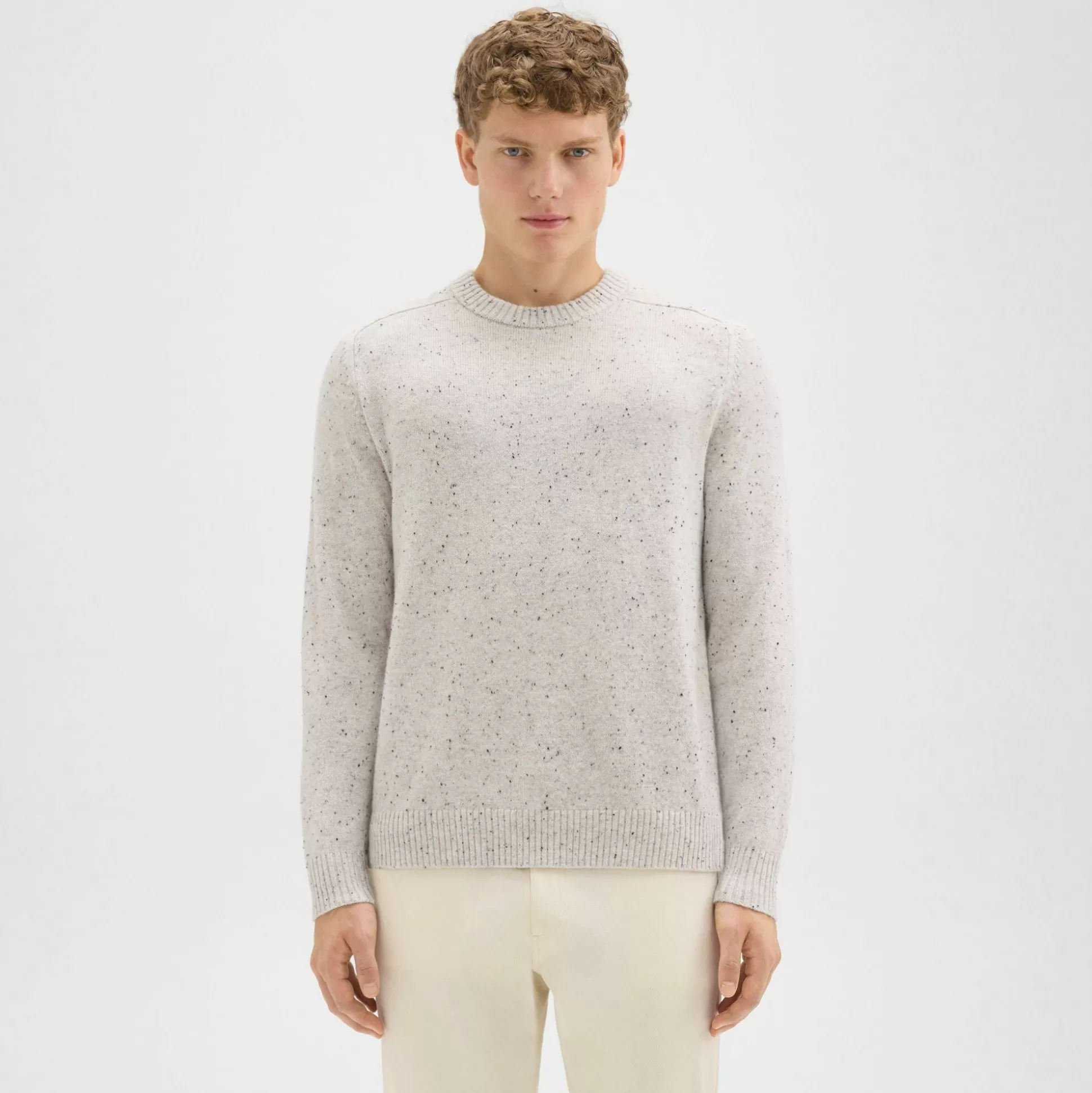 Theory Dinin Crewneck Sweater In Donegal Wool-Cashmere-Men Sweaters + Cardigans