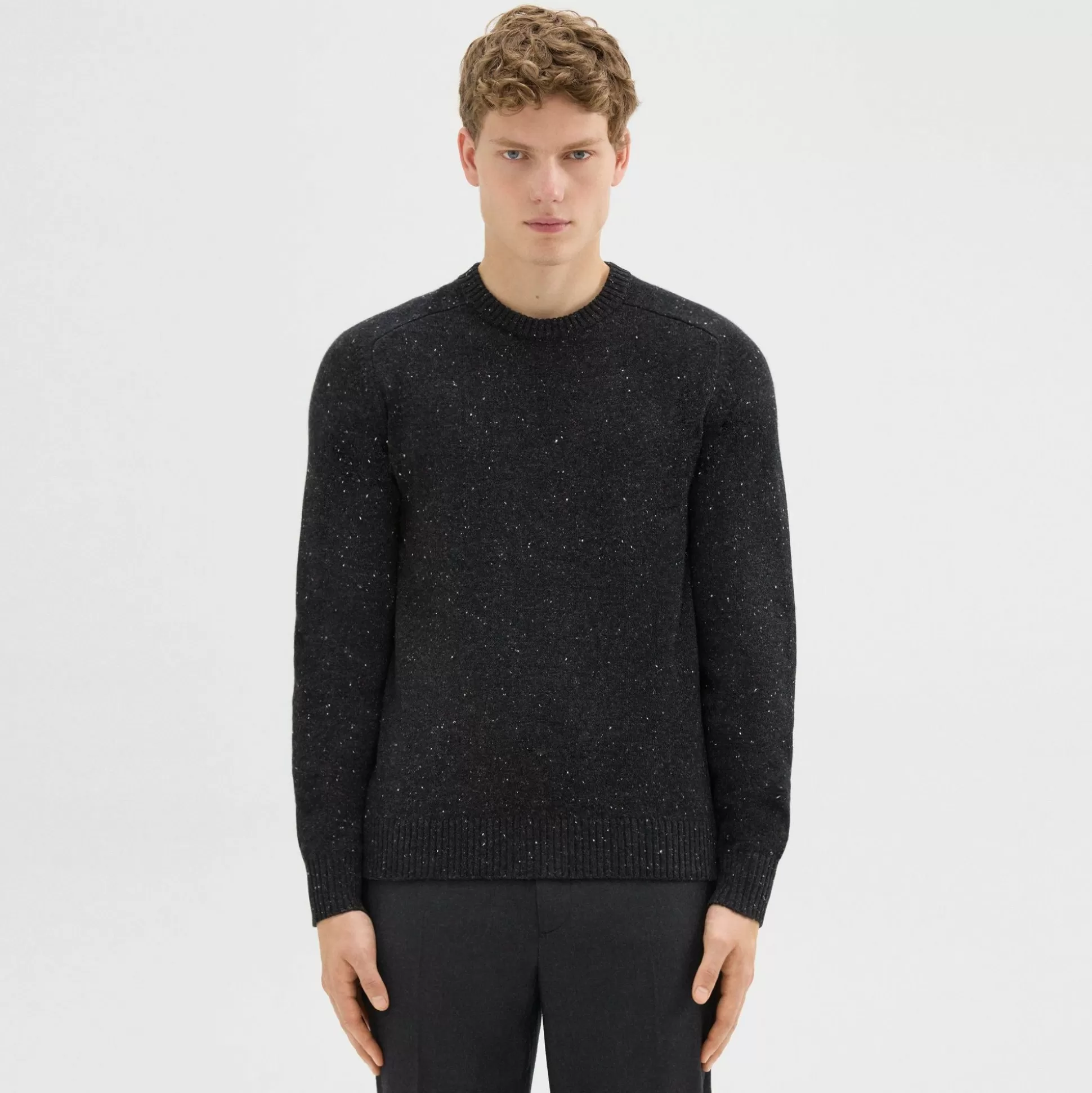 Theory Dinin Crewneck Sweater In Donegal Wool-Cashmere-Men Sweaters + Cardigans