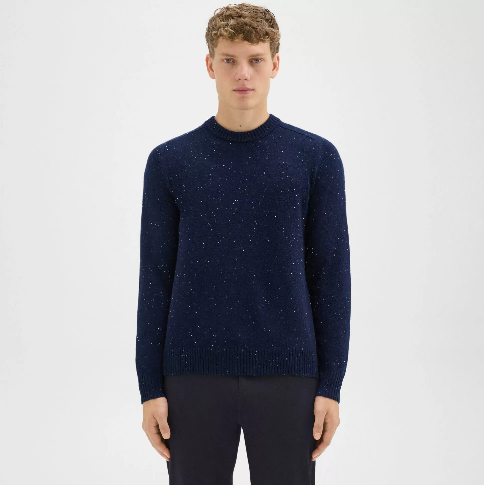 Theory Dinin Crewneck Sweater In Donegal Wool-Cashmere-Men Sweaters + Cardigans