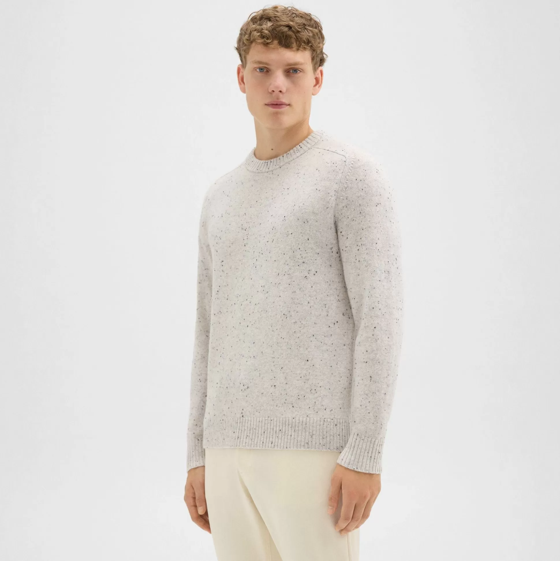 Theory Dinin Crewneck Sweater In Donegal Wool-Cashmere-Men Sweaters + Cardigans