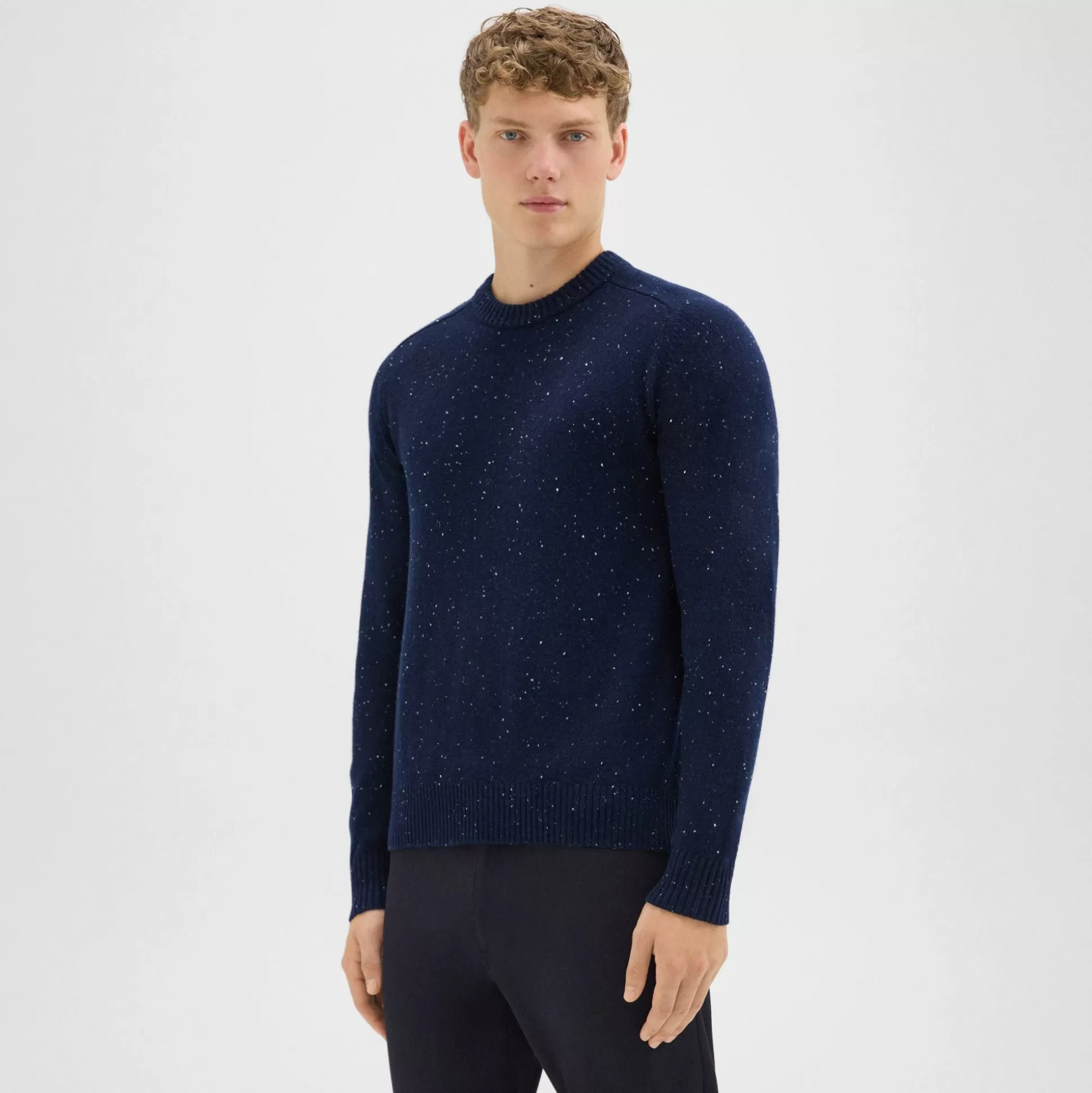 Theory Dinin Crewneck Sweater In Donegal Wool-Cashmere-Men Sweaters + Cardigans