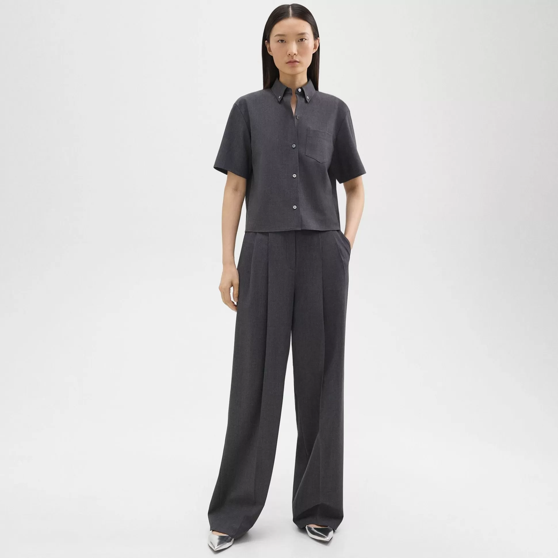 Theory Double Pleat Pant In Good Wool-Women Suits | Pants