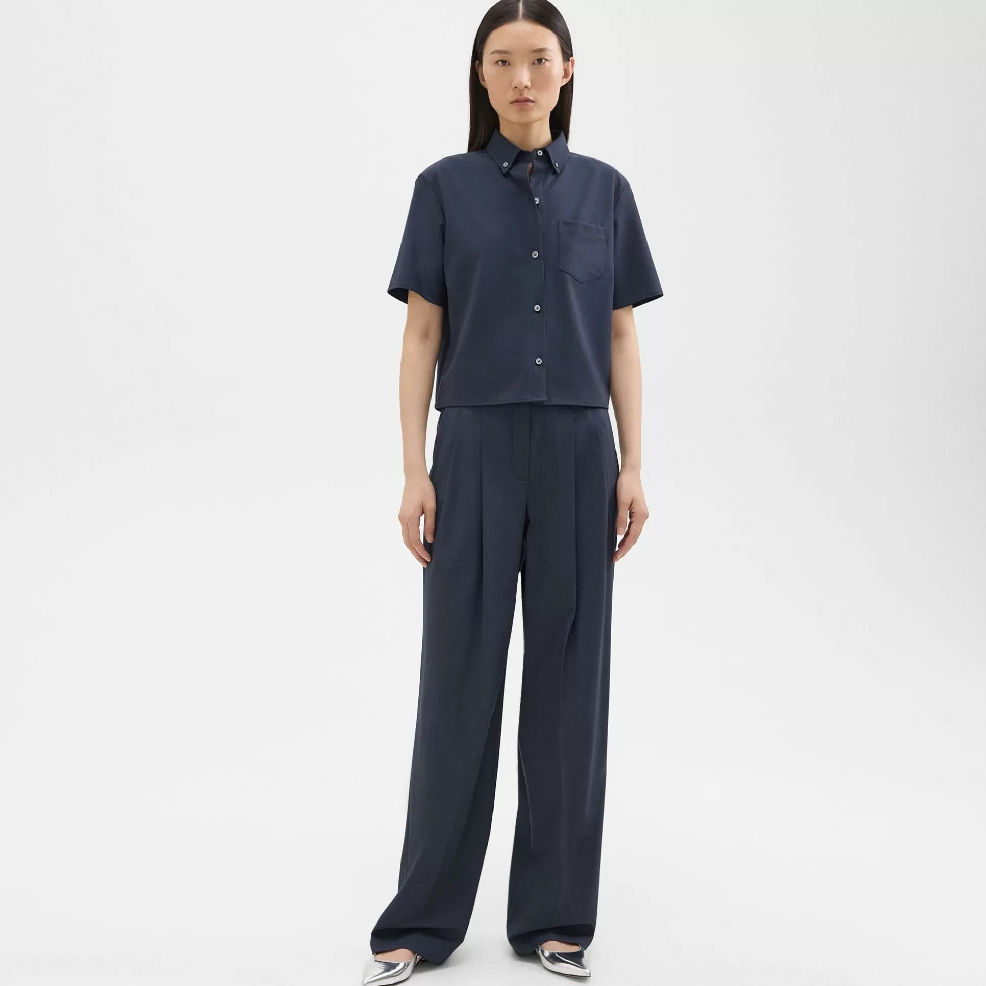 Theory Double Pleat Pant In Good Wool-Women Pants | Suits