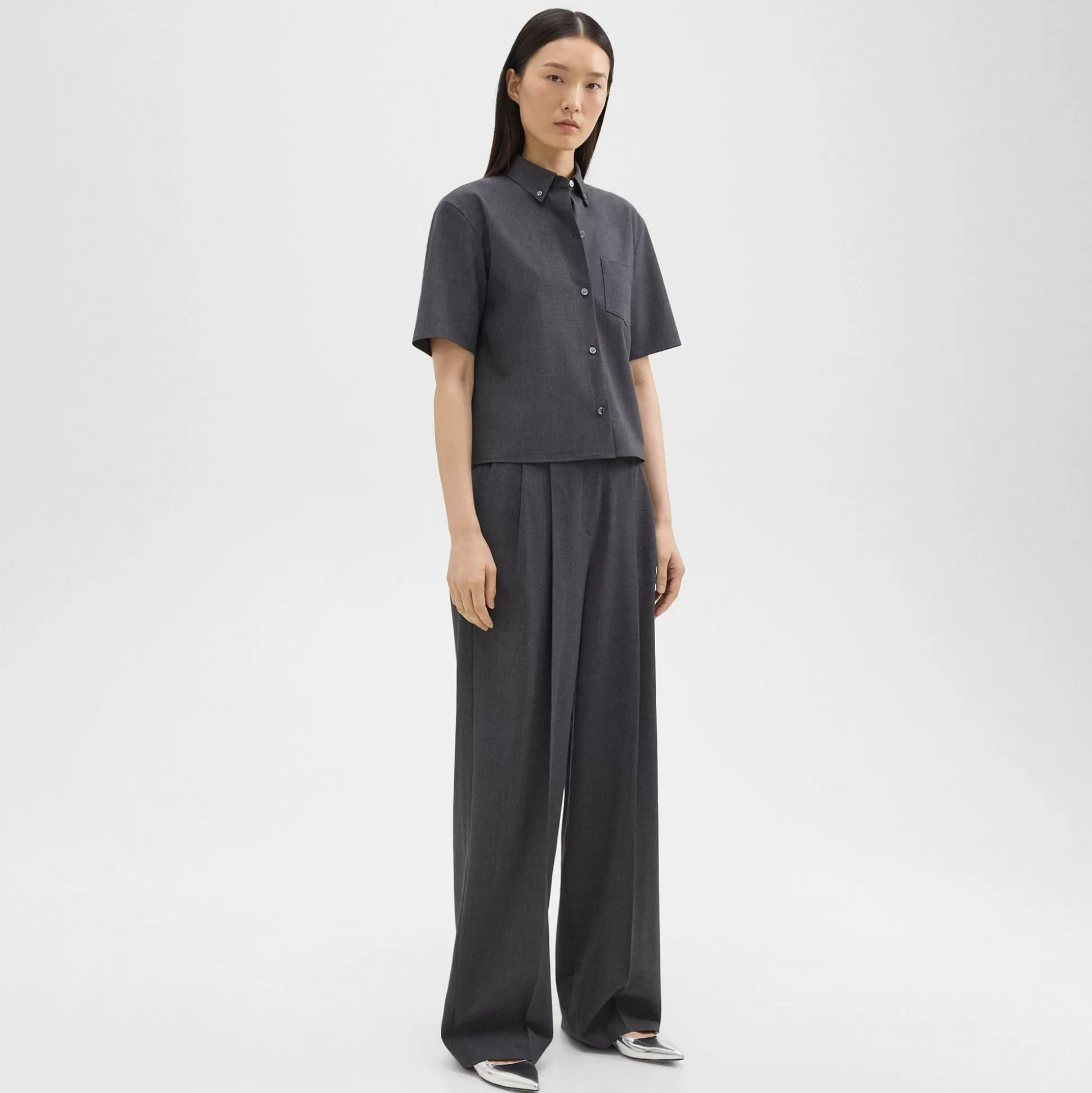 Theory Double Pleat Pant In Good Wool-Women Suits | Pants