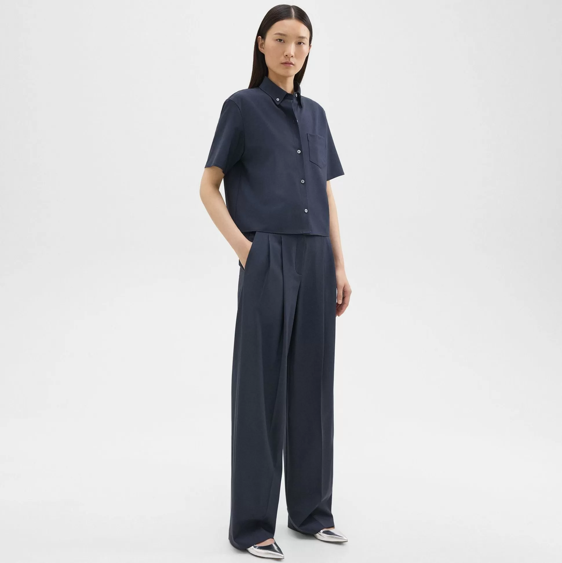 Theory Double Pleat Pant In Good Wool-Women Pants | Suits