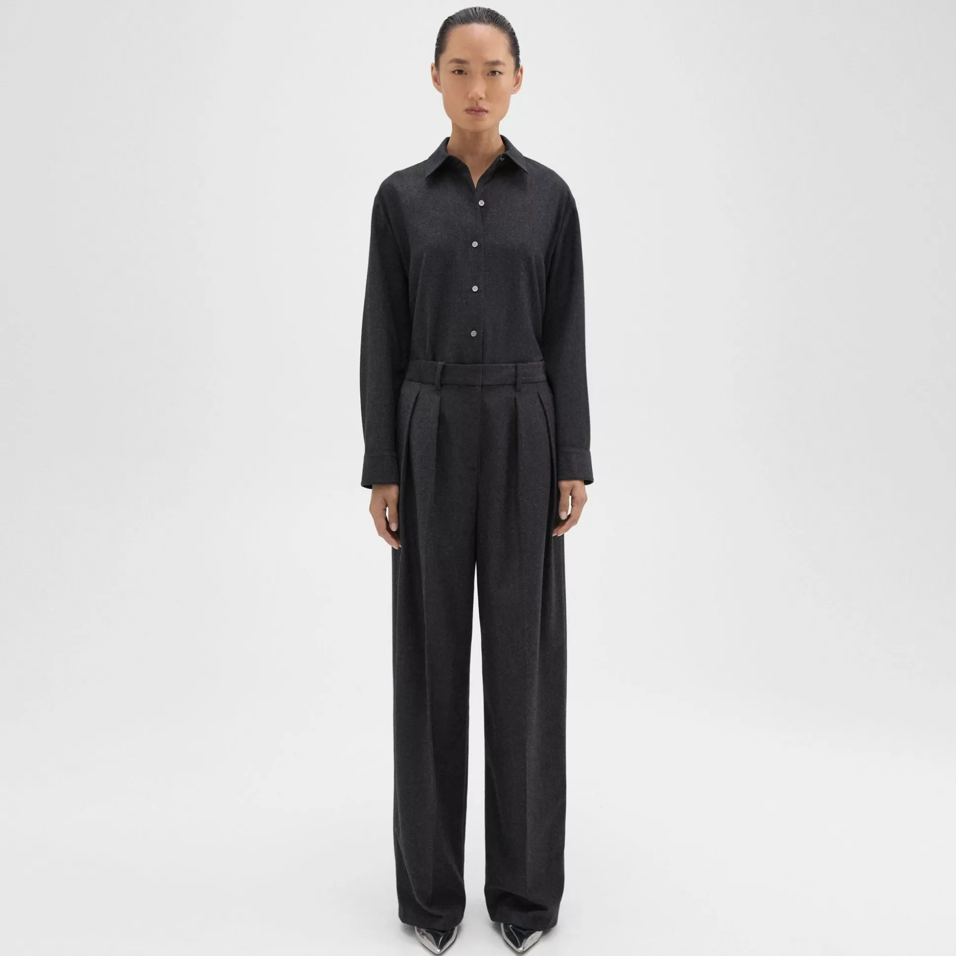 Theory Double Pleat Pant In Sleek Flannel-Women Suits | Pants