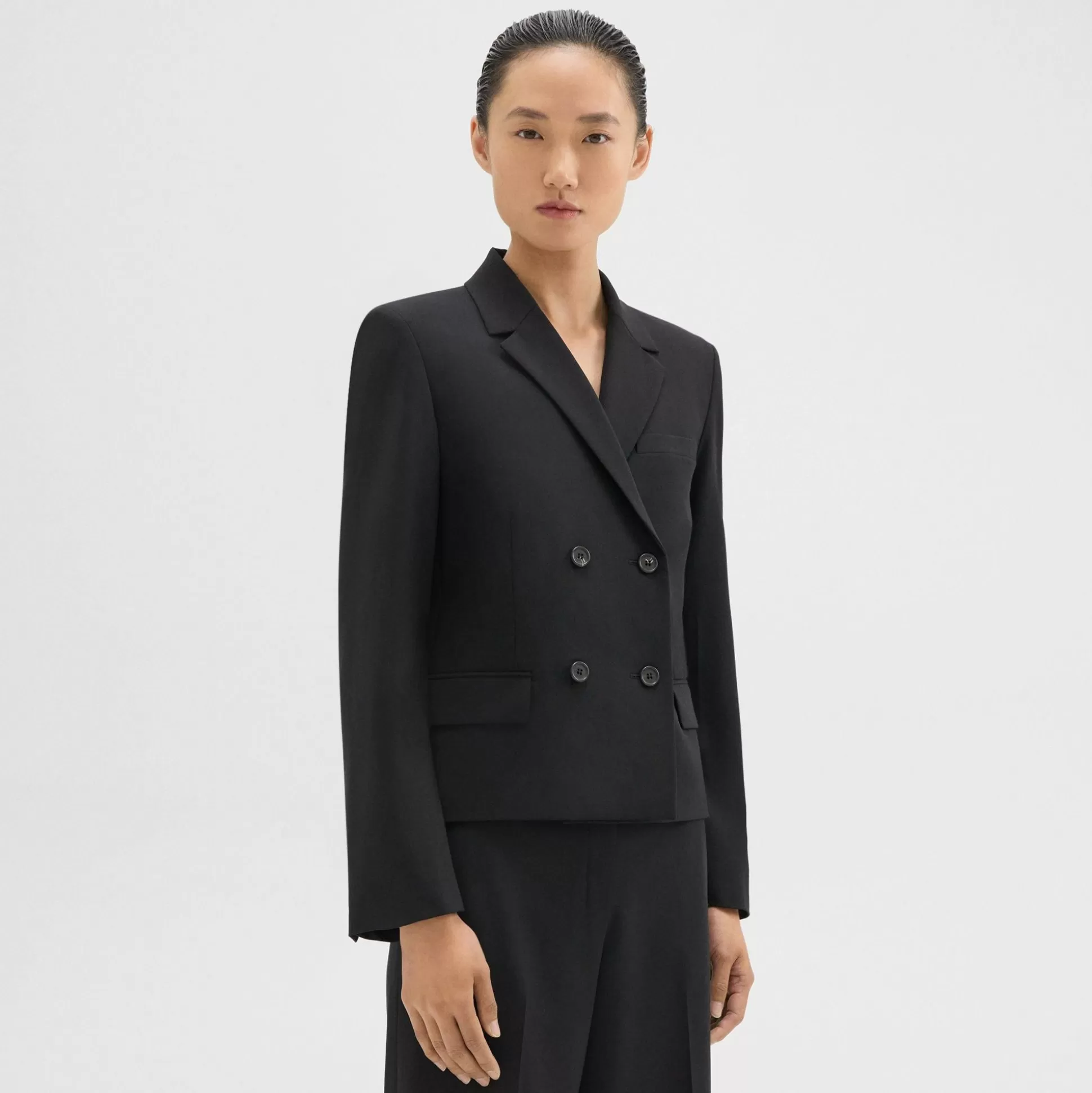 Theory Double-Breasted Blazer In Good Wool-Women Suits | Blazers + Jackets