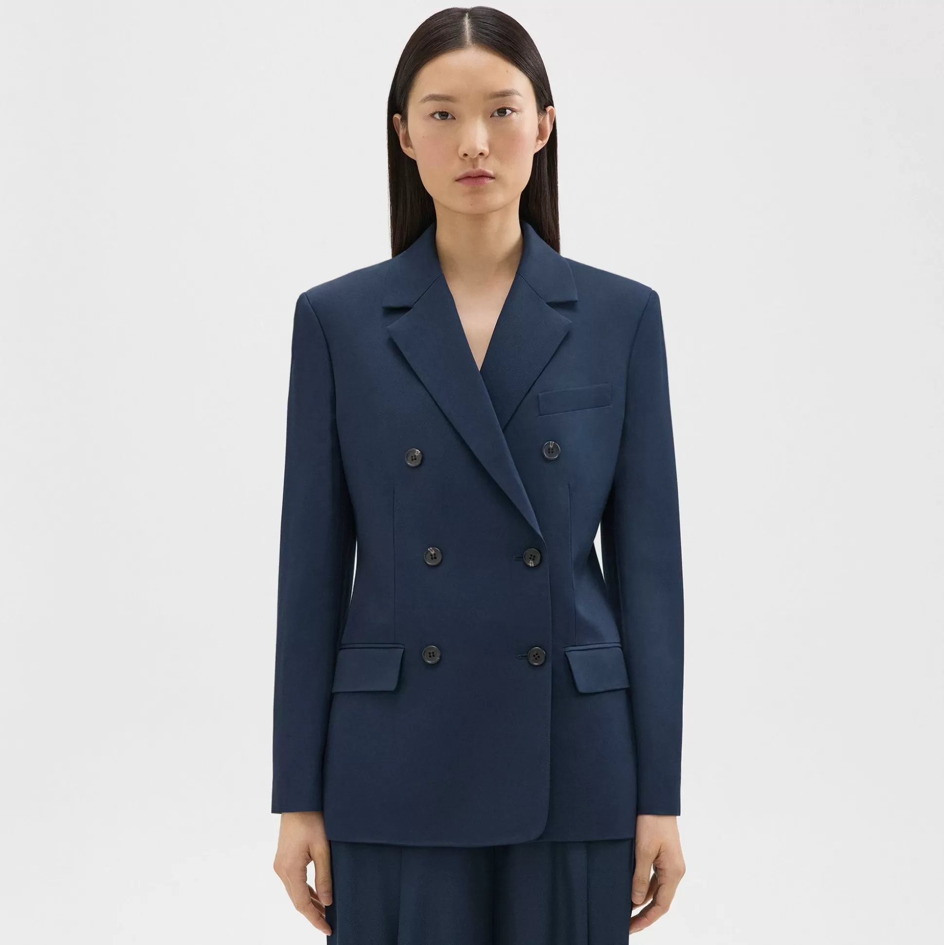 Theory Double-Breasted Blazer In Viscose Twill-Women Suits | Blazers + Jackets