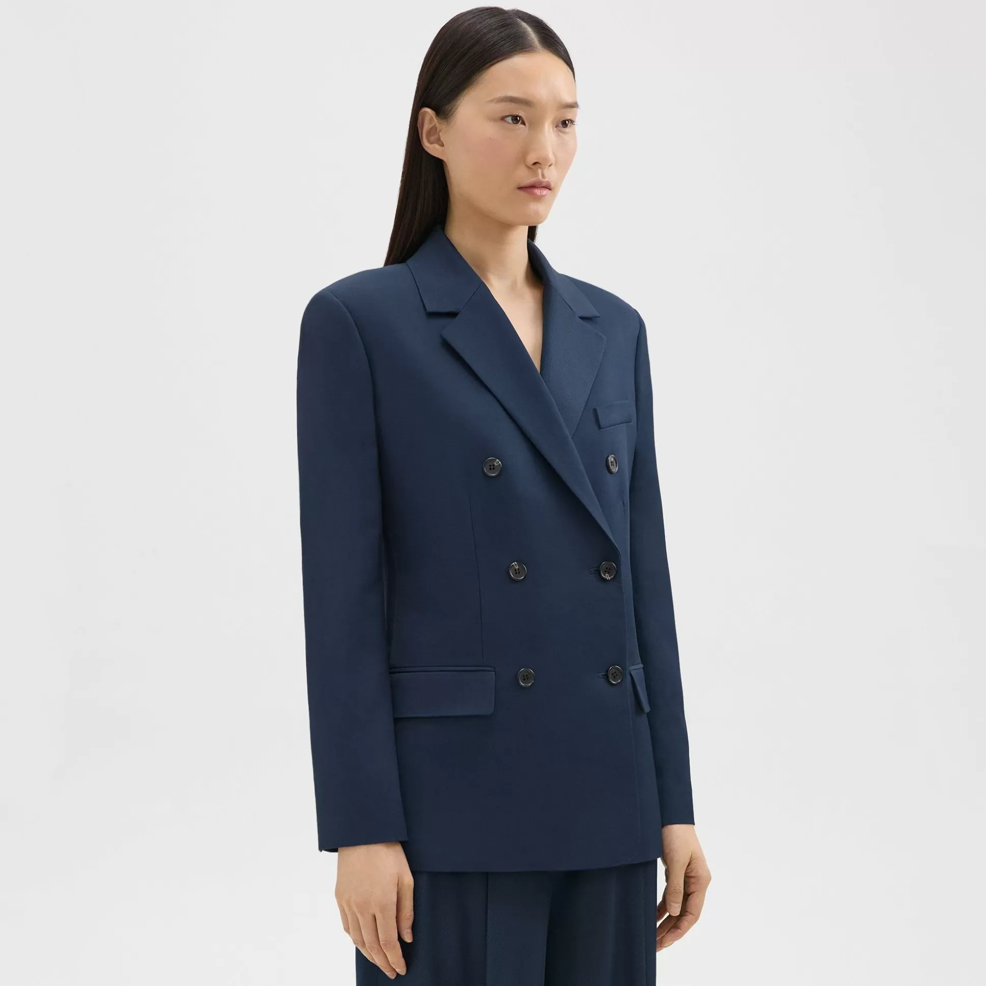 Theory Double-Breasted Blazer In Viscose Twill-Women Suits | Blazers + Jackets