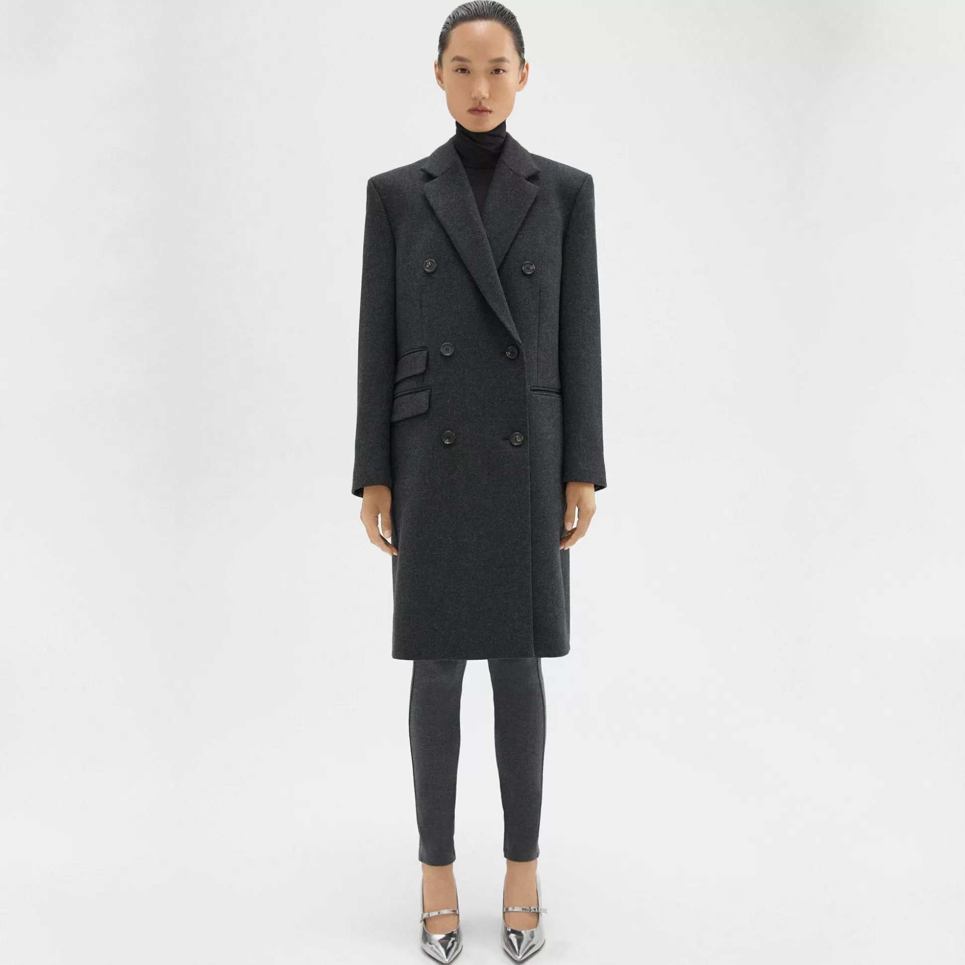 Theory Double-Breasted Coat In Circle Wool-Women Outerwear